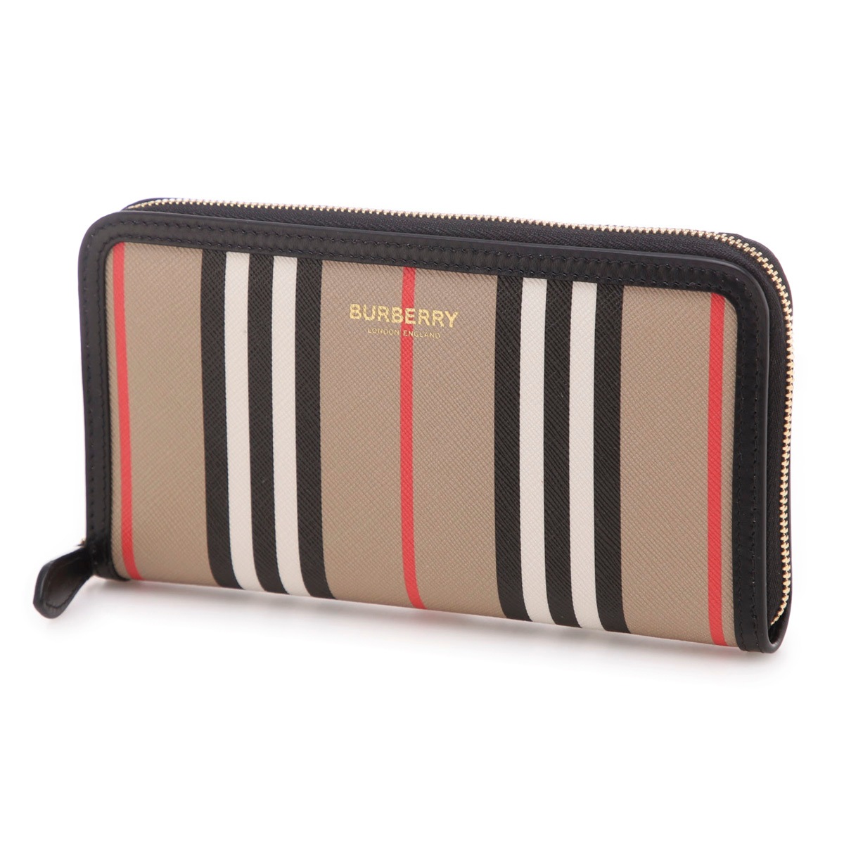 BURBERRY バーバリー ラウンドファスナー長財布 小銭入れ付き/ICON STRIPE CANVAS レディース