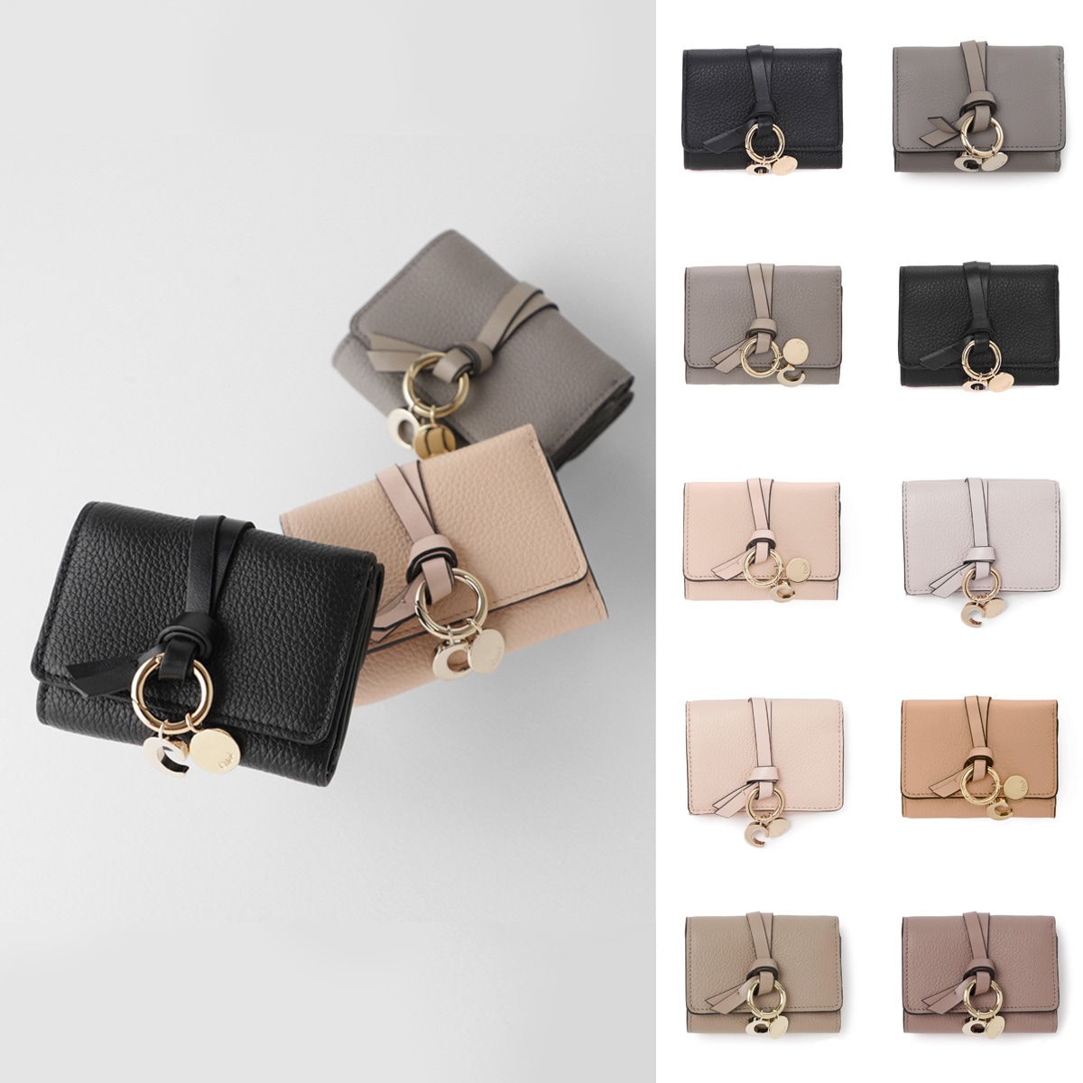 美品 Chloe クロエ 財布 三つ折り 小銭入れ レザー アルファベット 黒 Chloe クロエ 三つ折り財布 ALPHABET アルファベット