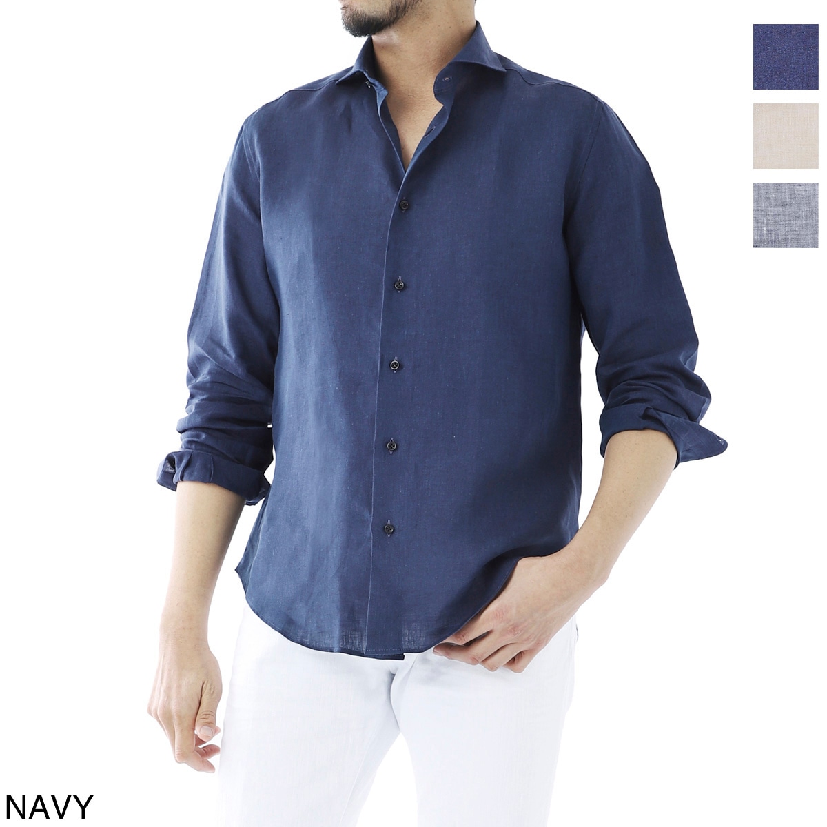 GALLIA ガッリア ホリゾンタルカラー リネンシャツ【大きいサイズあり】 メンズ