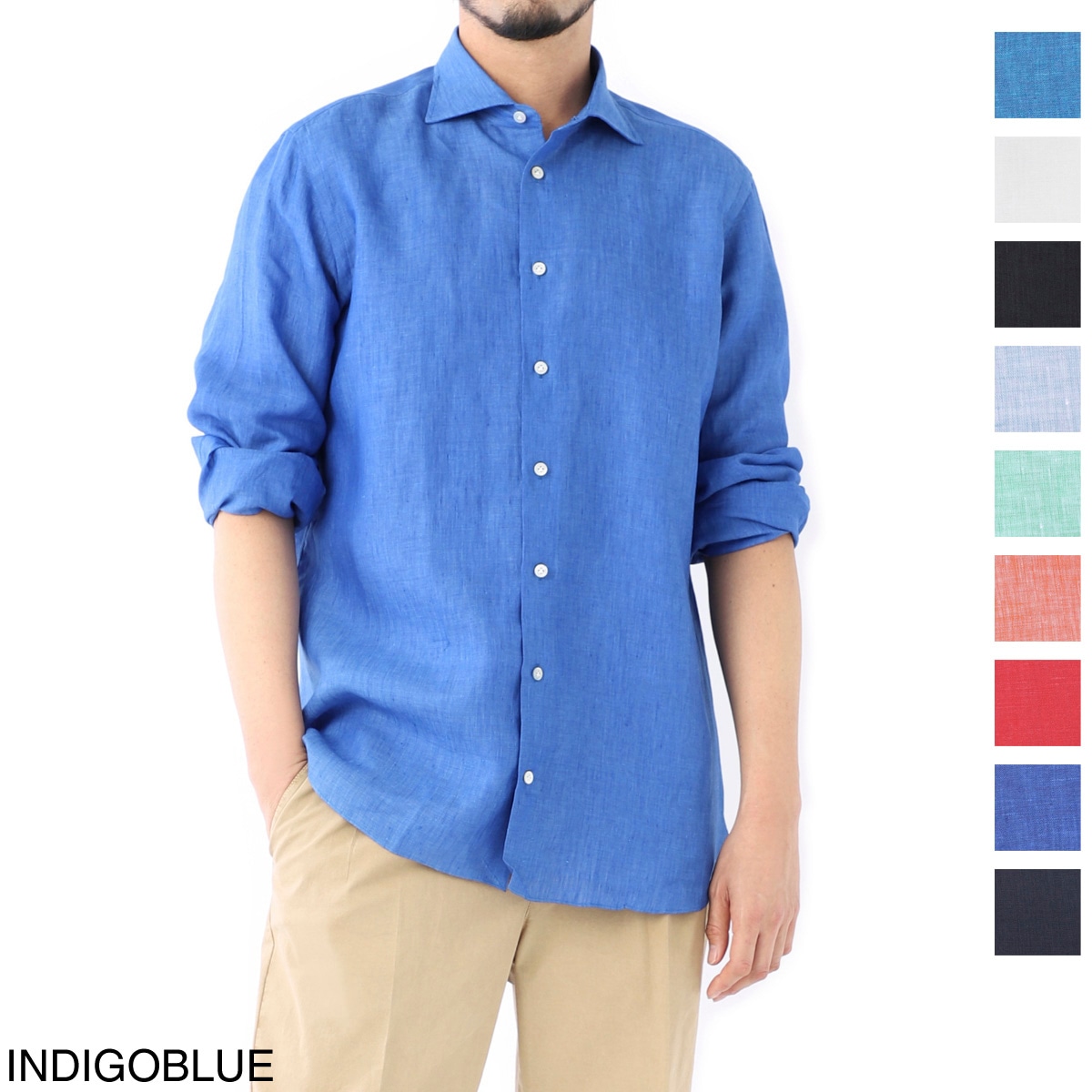 【アウトレット】【ラスト1点】BORRIELLO ボリエッロ ワイドカラー リネンシャツ/セミワイドカラー フレンチカラー/MARECHIARO SLIM FIT【大きいサイズあり】 メンズ