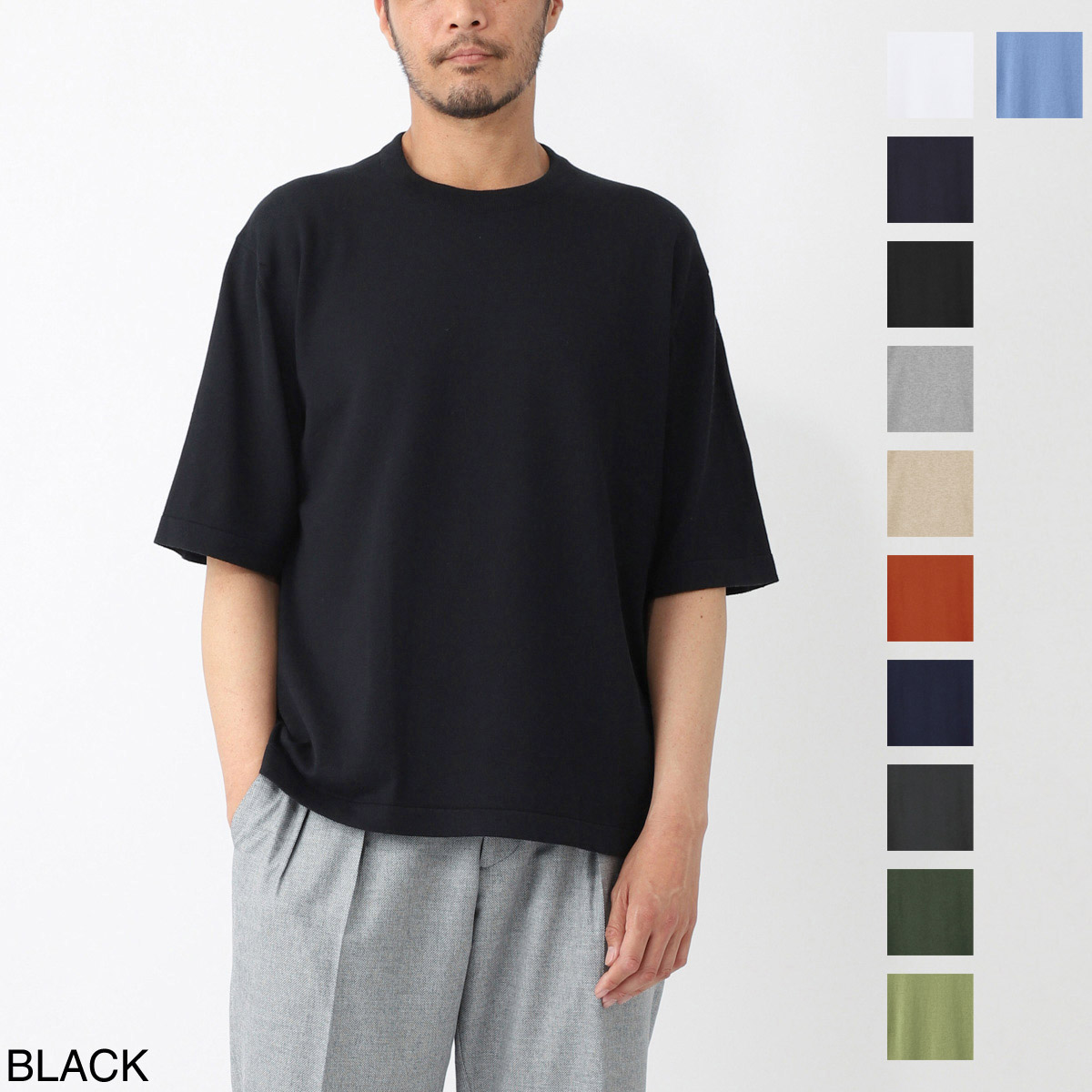 早い者勝ち！ジョンスメドレー　TINDALL サイズL ネイビー JOHN SMEDLEY ジョンスメドレー クルーネック 半袖ニット/TINDALL