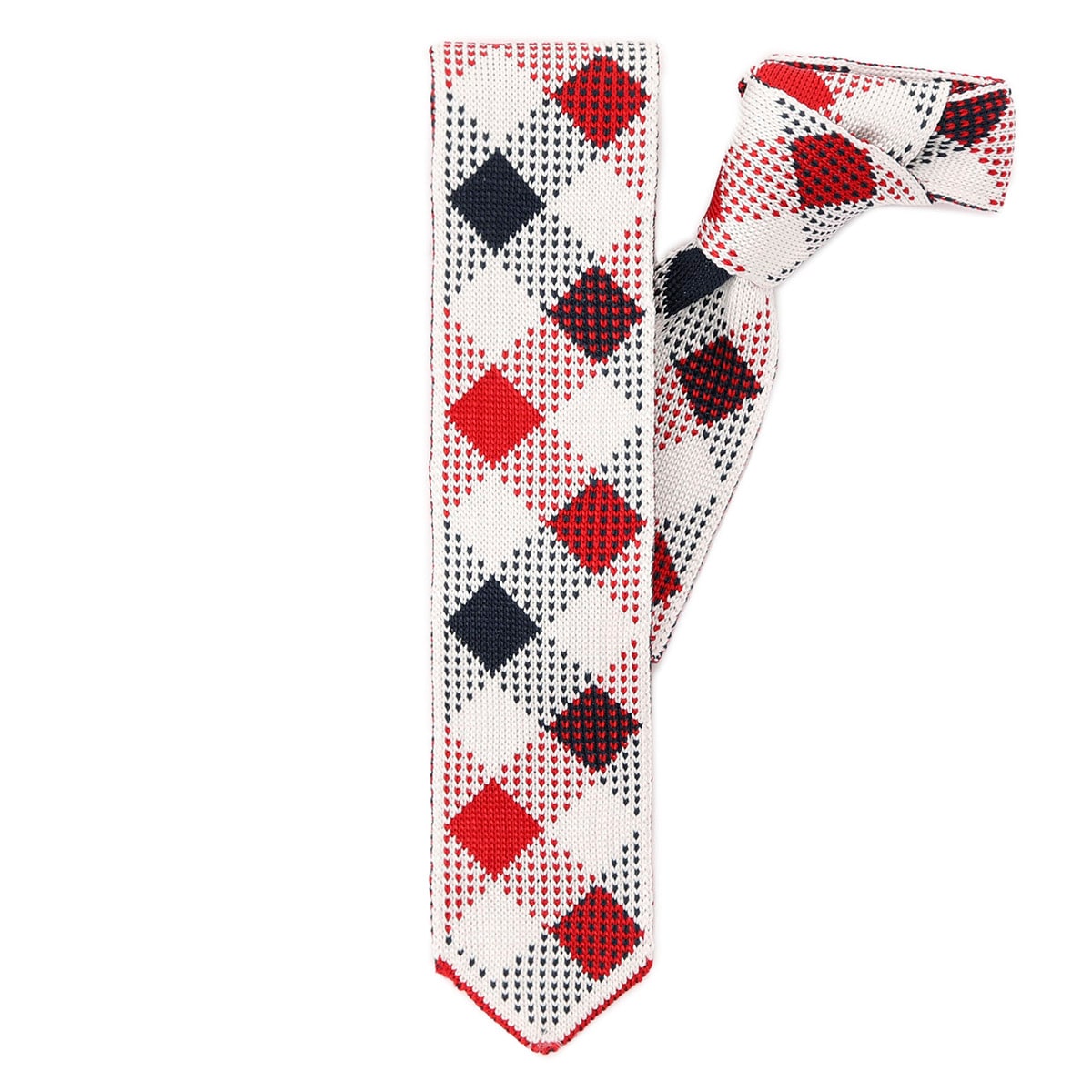 【アウトレット】THOM BROWNE. トムブラウン ネクタイ【剣先幅:5cm】/KNIT TIE W 4BAR & GINGHAM CHECK JACQUARD IN SILK メンズ