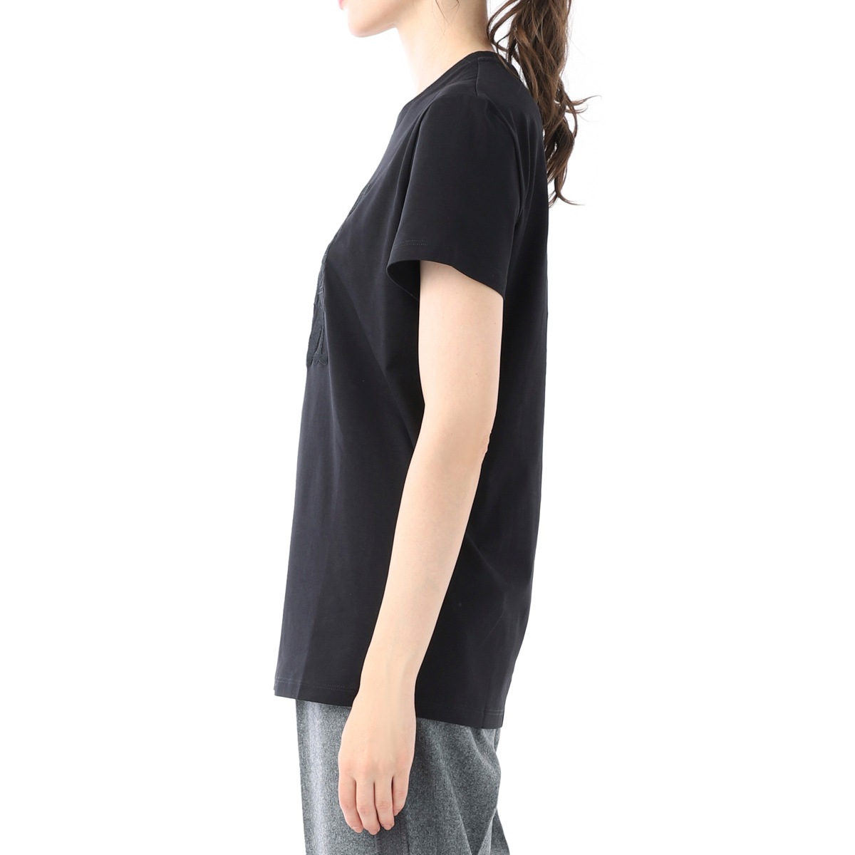 Max Mara (M) イタリア製 白タグ 無地 Uネック シャツ 長袖 黒 Max Mara (M) イタリア製 白タグ 無地 Uネック シャツ 長袖 黒