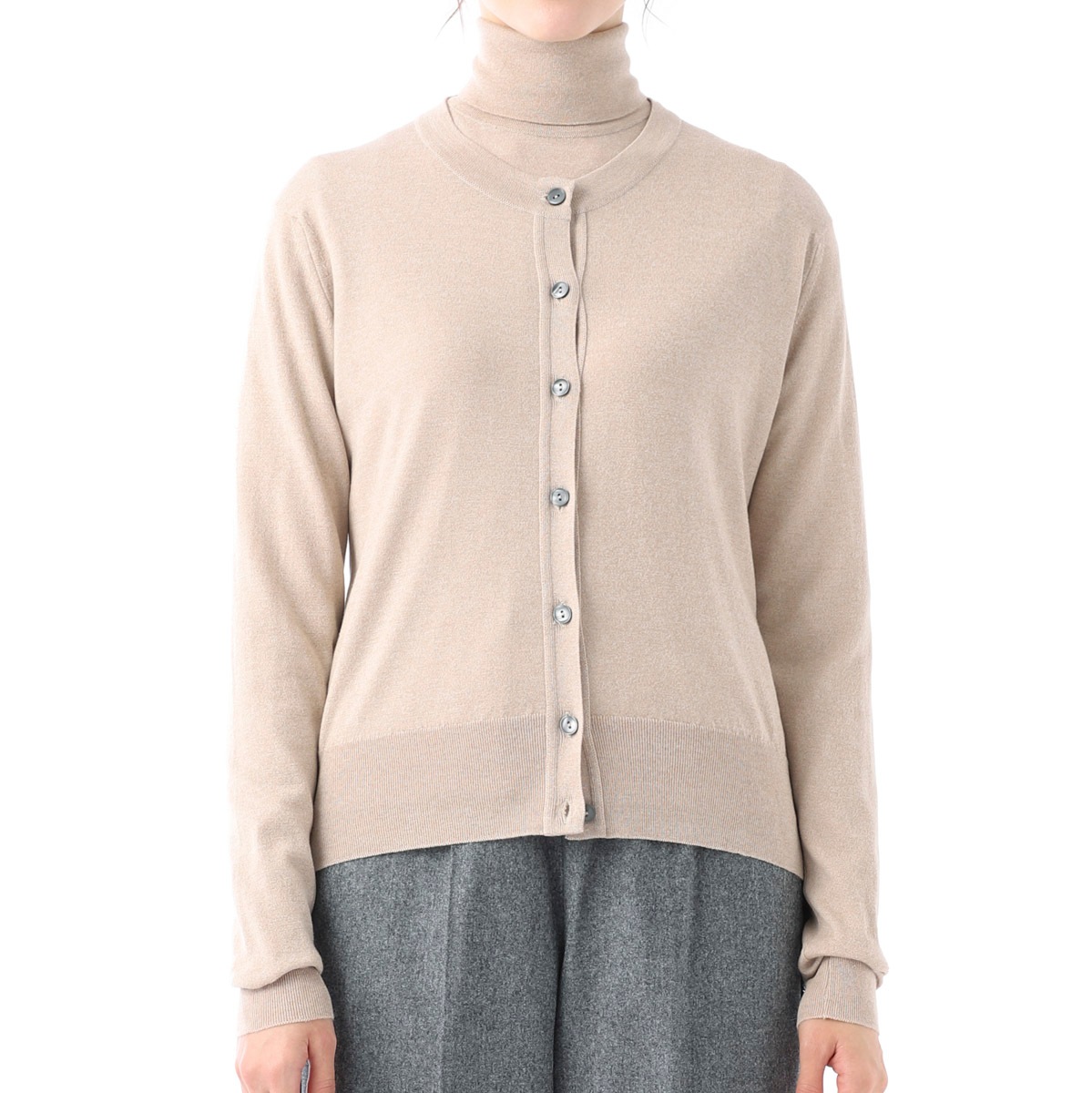 ジョンスメドレー ボタンレスカーディガン サイズM オリーブ ウール