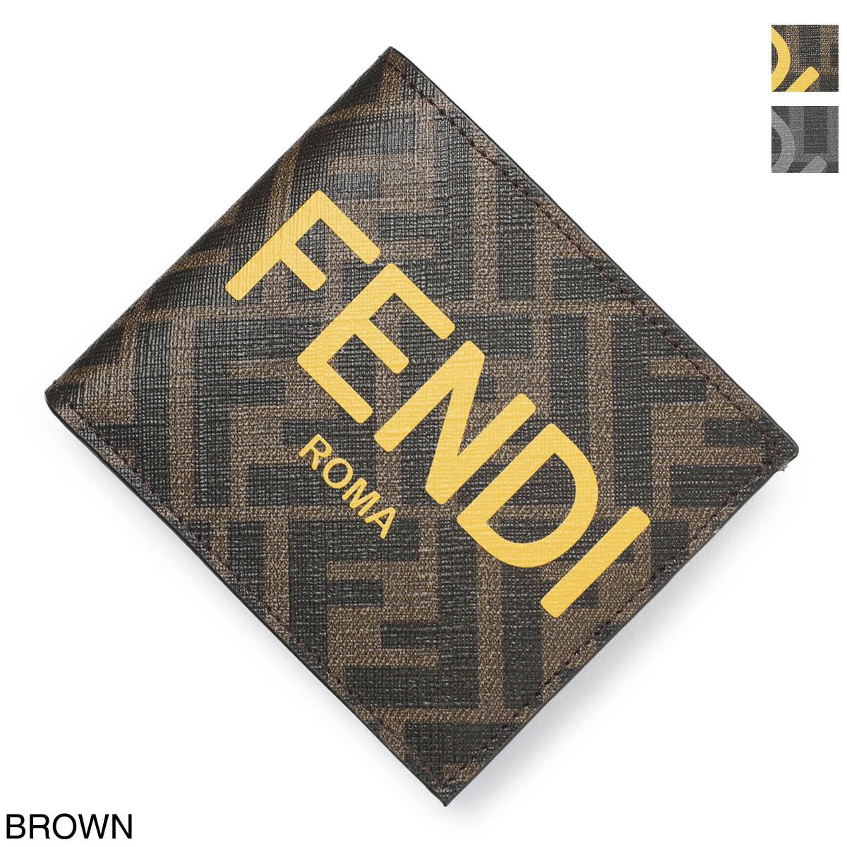 FENDI二つ折り財布 フェンディコンパクト 二つ折り財布 黒/黄色 メンズ レザー