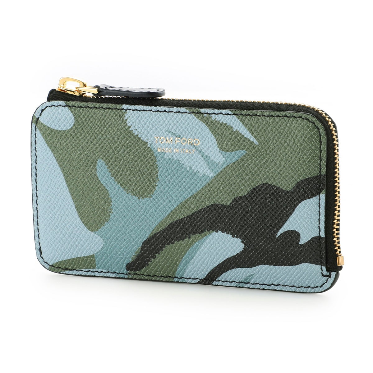 TOMFORD ケース イタリア製 本革ブルーカモフラージュ カードケース