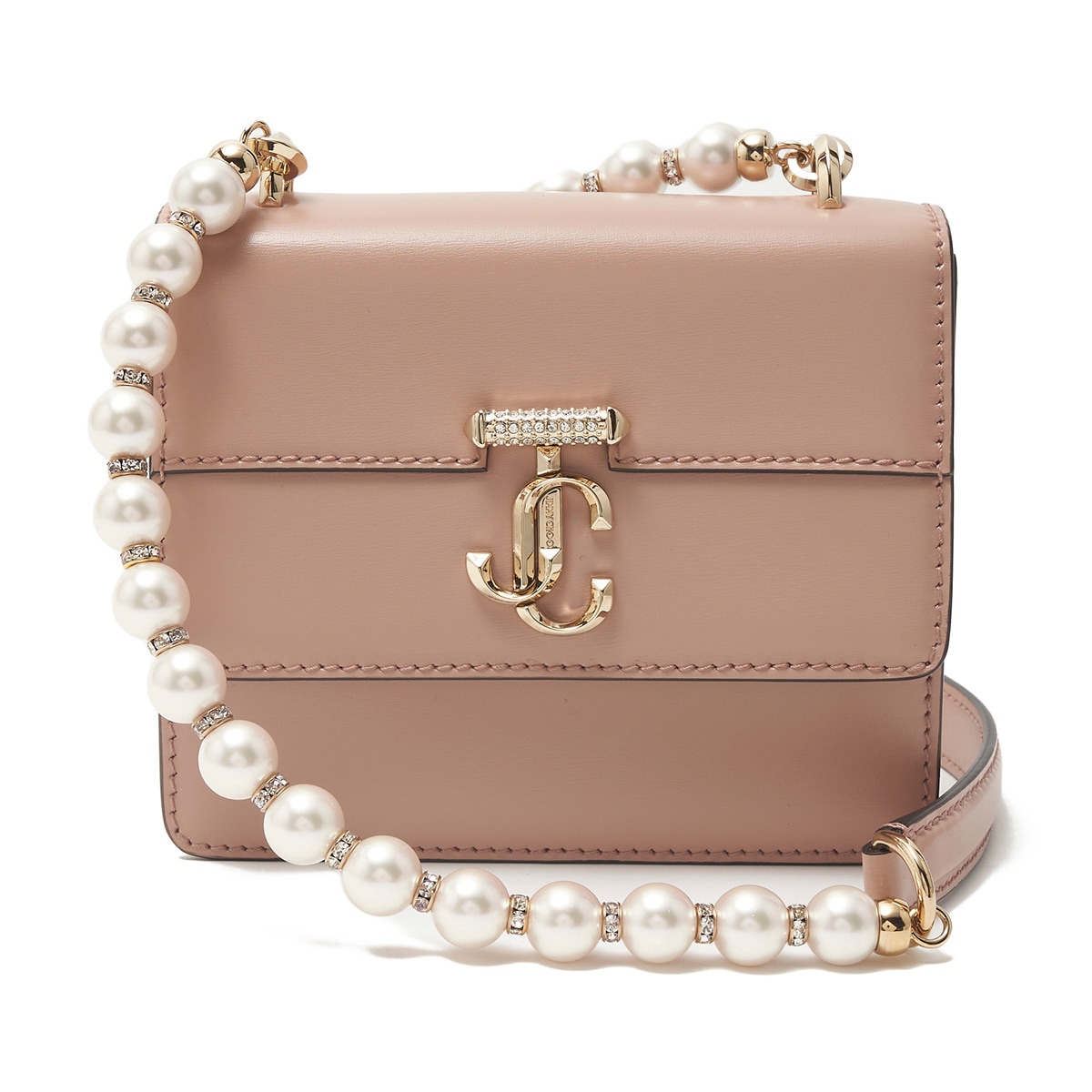 【美品】JIMMY CHOO VARENNE ボルドー JC ショルダーバッグ JIMMY CHOO ジミーチュウ パールストラップ付き ショルダー