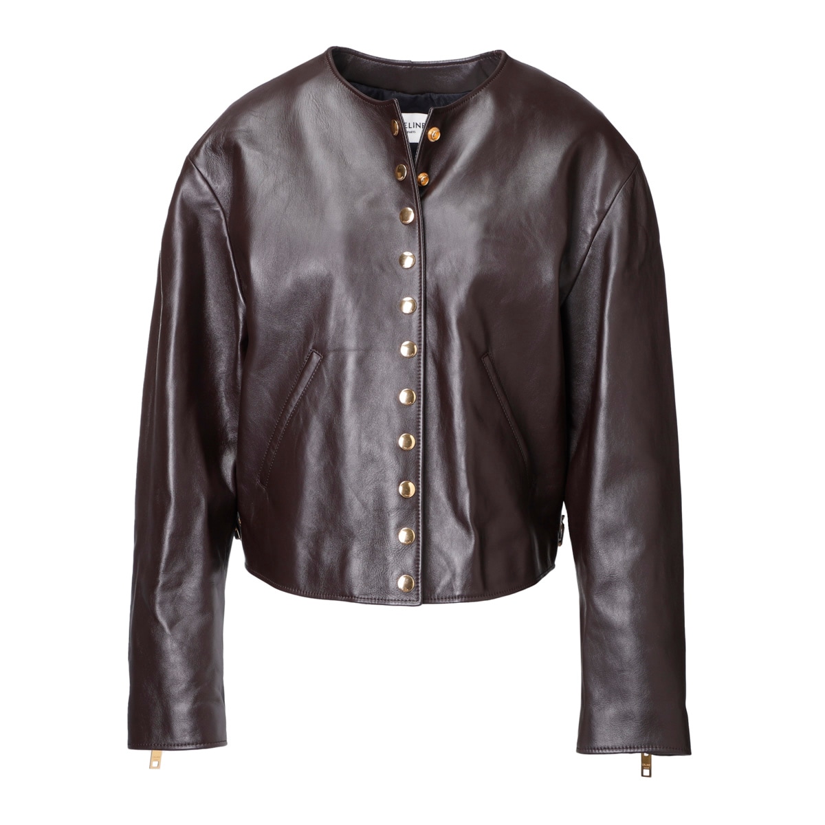 【アウトレット】【ラスト1点】CELINE セリーヌ レザージャケット/ノーカラージャケット/PURE COLLAR JACKET WITH SNAP BUTTONS IN SOFT LAMBSKIN レディース