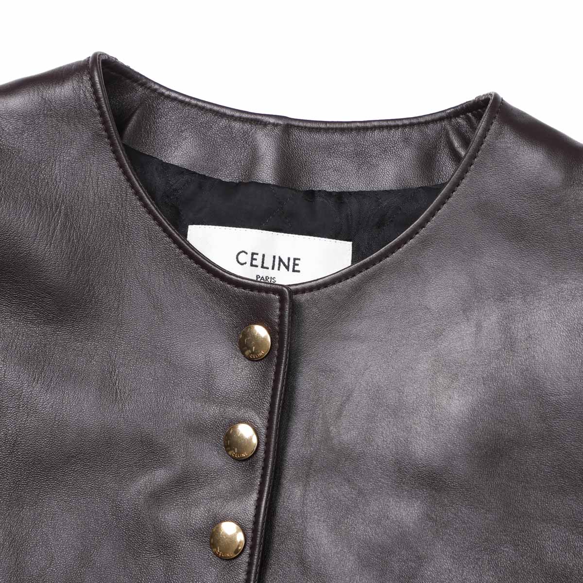 【タイムセール TOPS】【アウトレット】【ラスト1点】CELINE セリーヌ レザージャケット/ノーカラージャケット/PURE COLLAR JACKET WITH SNAP BUTTONS IN SOFT LAMBSKIN レディース