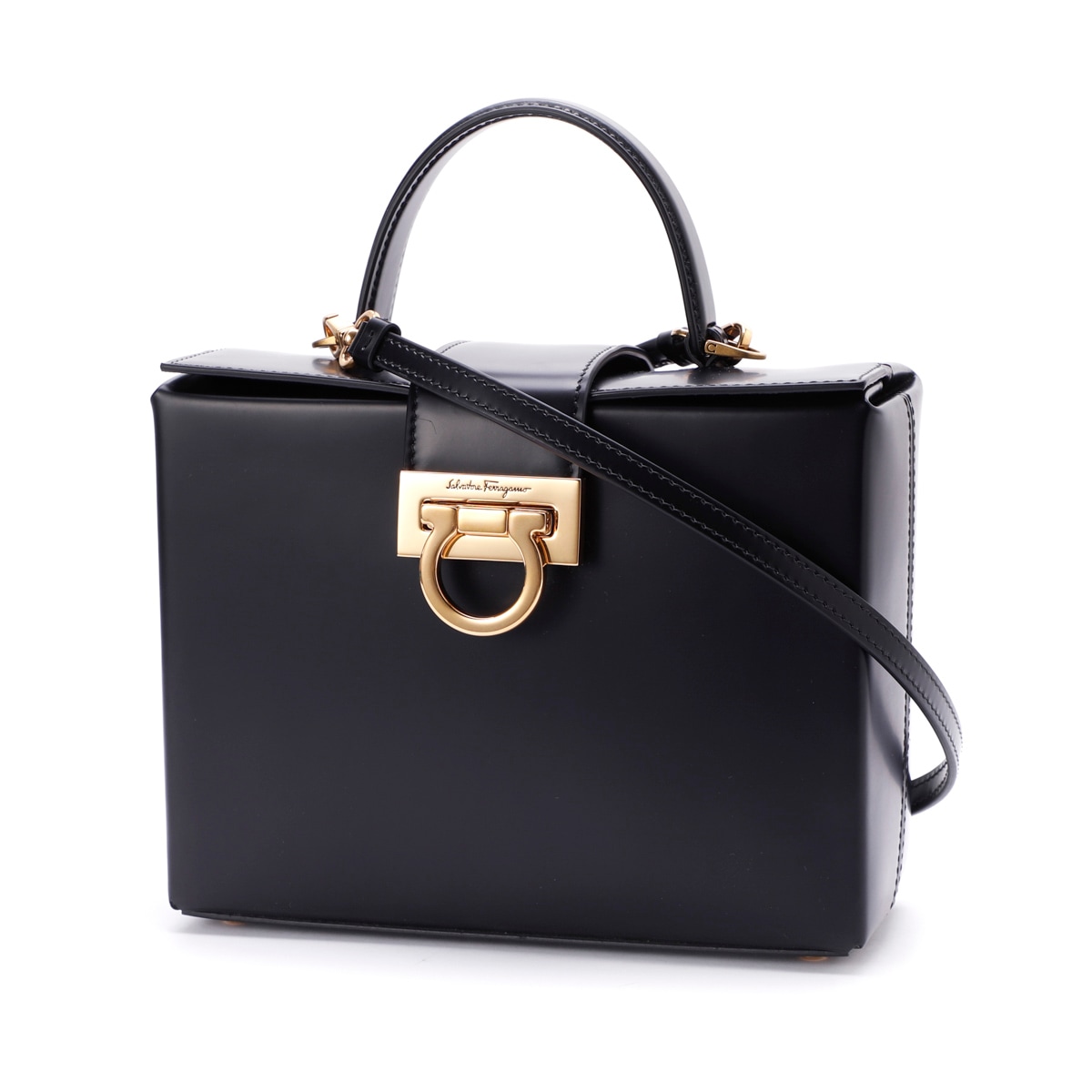 送料関税込☆FERRAGAMO TRIFOLIO ボックスハンドバッグ☆超人気 FERRAGAMO (Salvatore Ferragamo) フェラガモ ハンドバッグ 2WAY