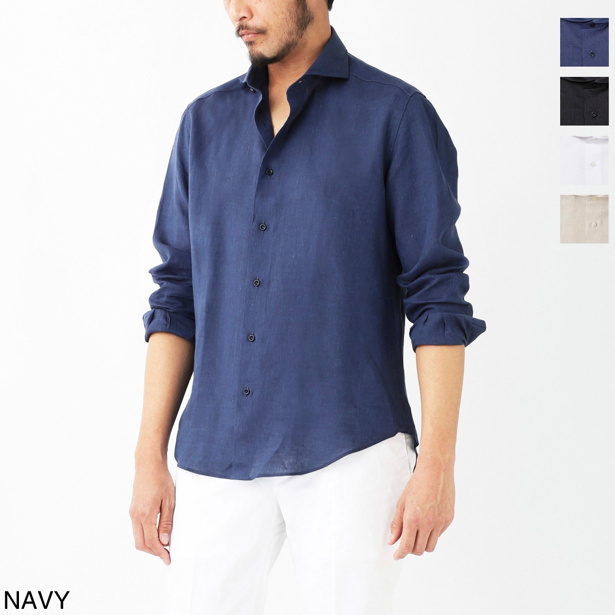 GALLIA ガッリア ホリゾンタルカラー リネンシャツ【大きいサイズあり】 メンズ