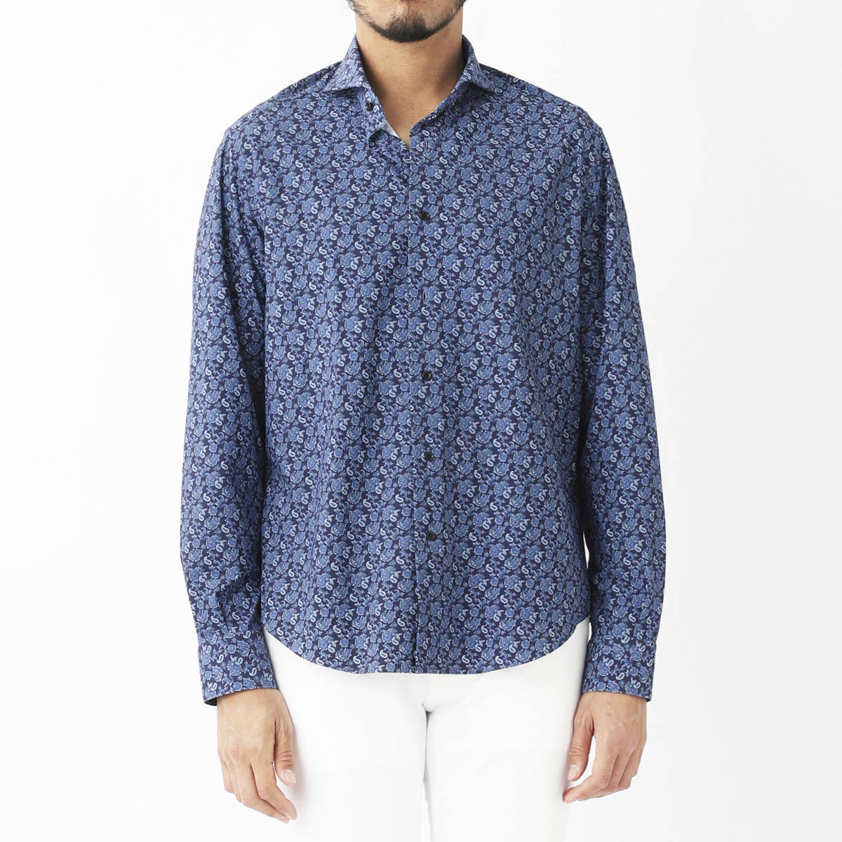 GALLIA ガッリア ホリゾンタルカラー ストレッチシャツ/総柄