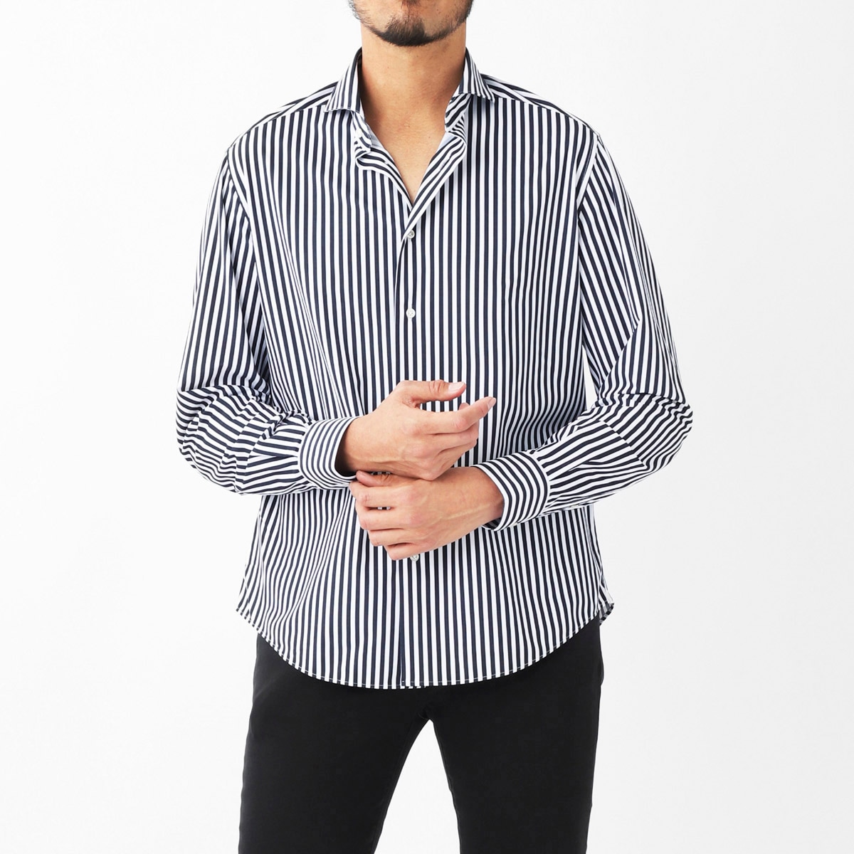 GALLIA ガッリア ホリゾンタルカラー ストレッチシャツ/総柄シャツ メンズ