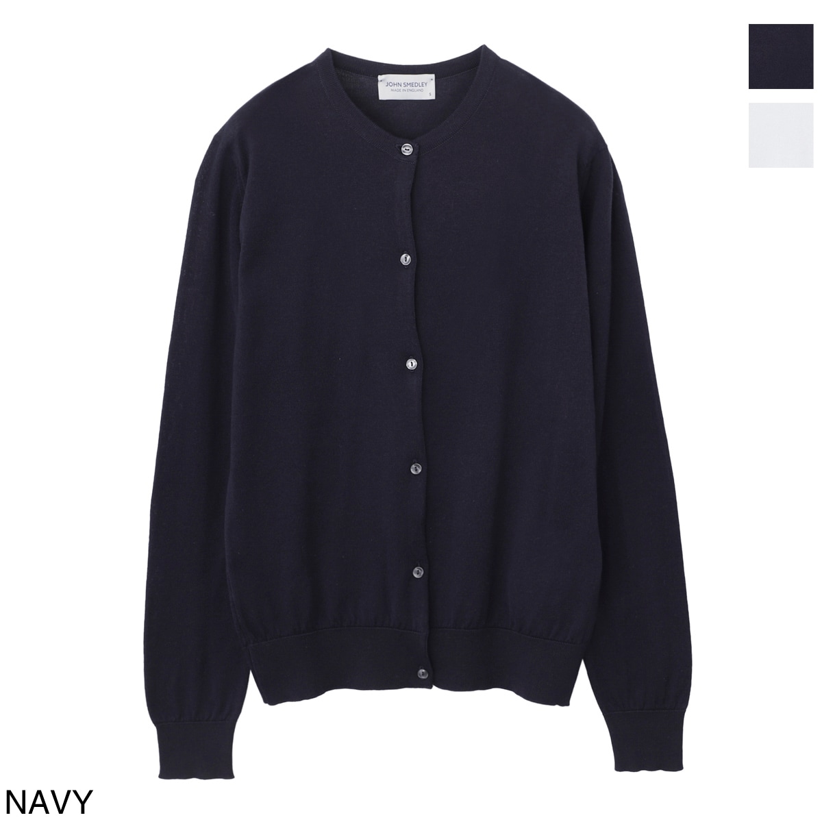John Smedley クルーネックカーディガン コットン L ネイビー JOHN SMEDLEY ジョンスメドレー クルーネック カーディガン/ELINOR