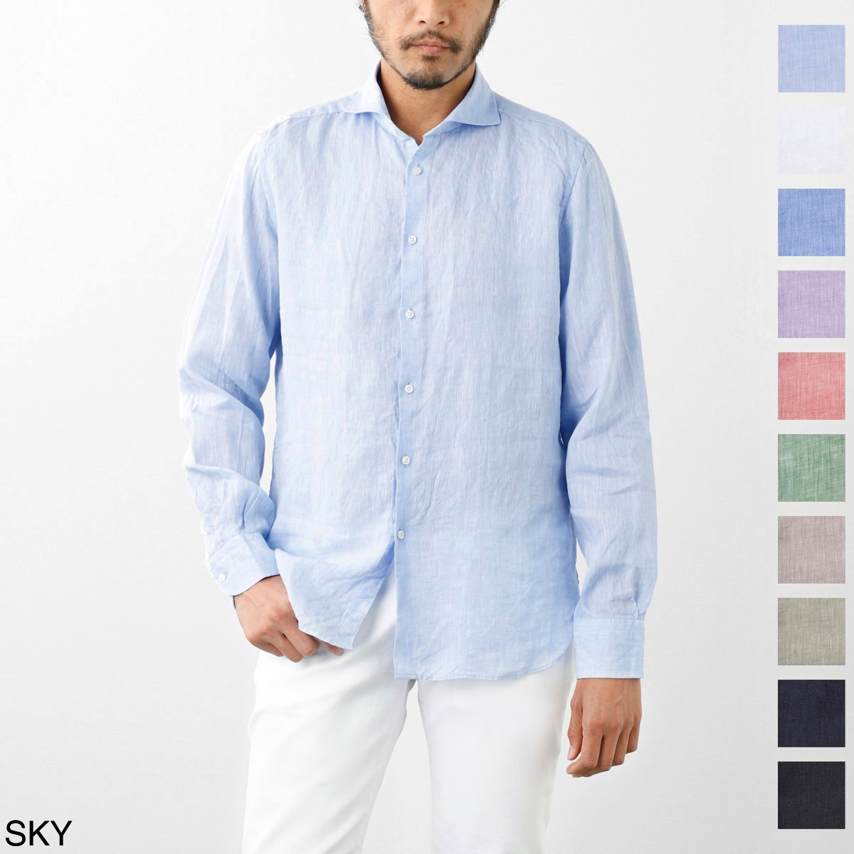 【アウトレット】GUY ROVER ギローバー リネンシャツ/ホリゾンタルカラーシャツ/WASH メンズ