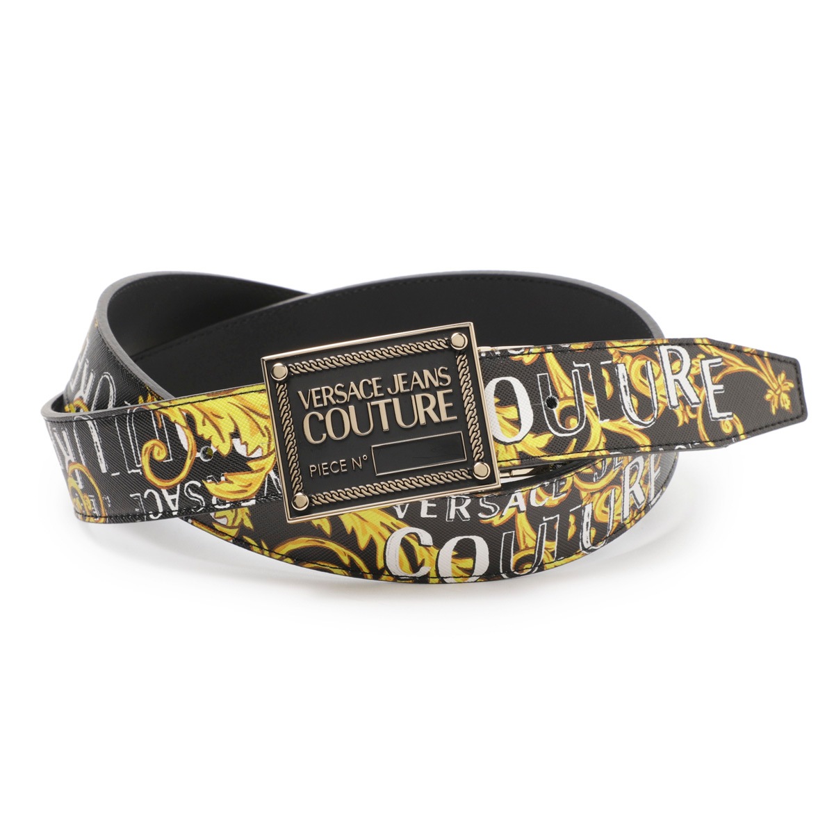 VERSACE ヴェルサーチ ゴールド×シルバー金具 レザーベルト ブラック ヴェルサーチェ オールオーバー ラ・メドゥーサ ベルト 3 cm