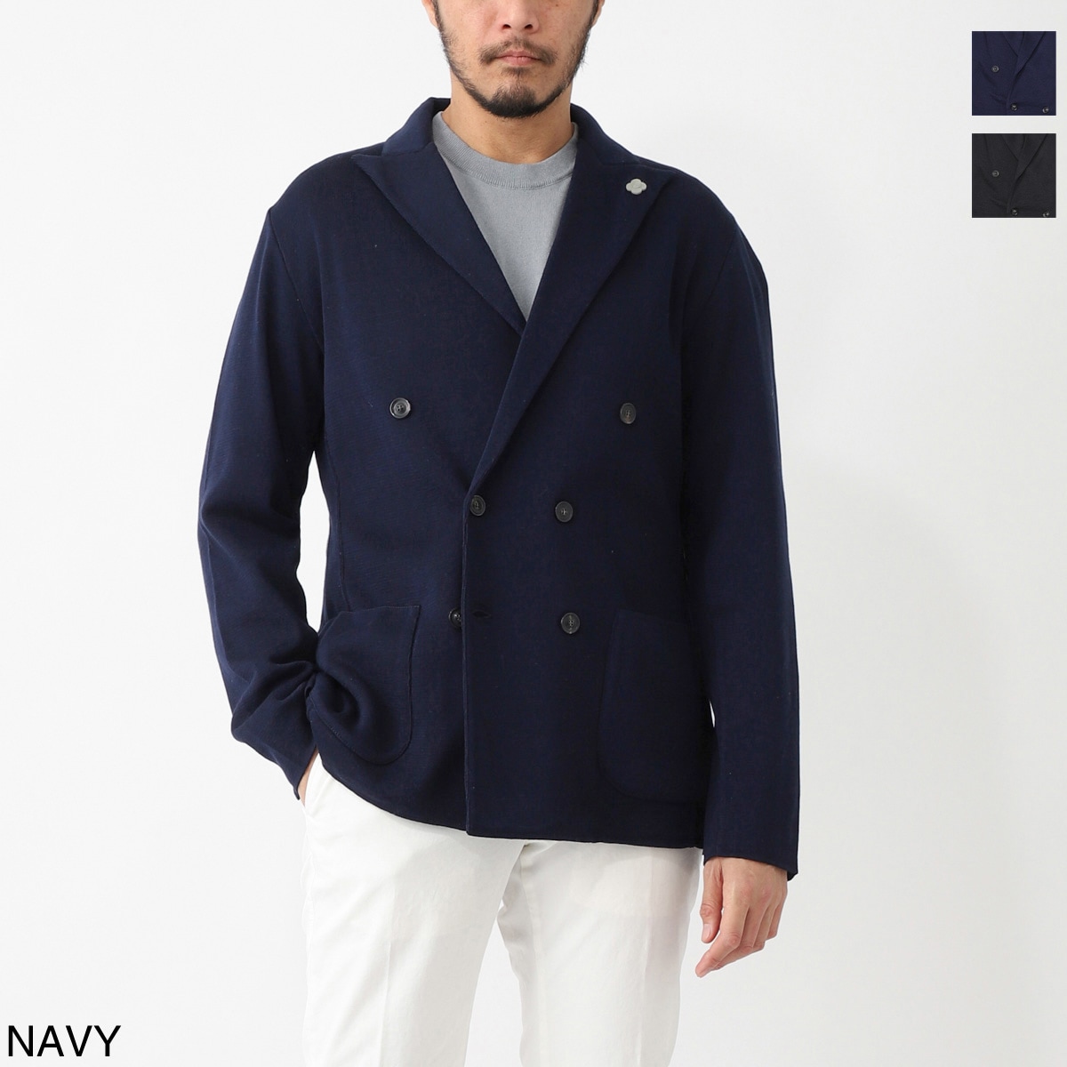 【アウトレット】【ラスト1点】LARDINI ラルディーニ ダブルブレスト ニットジャケット メンズ