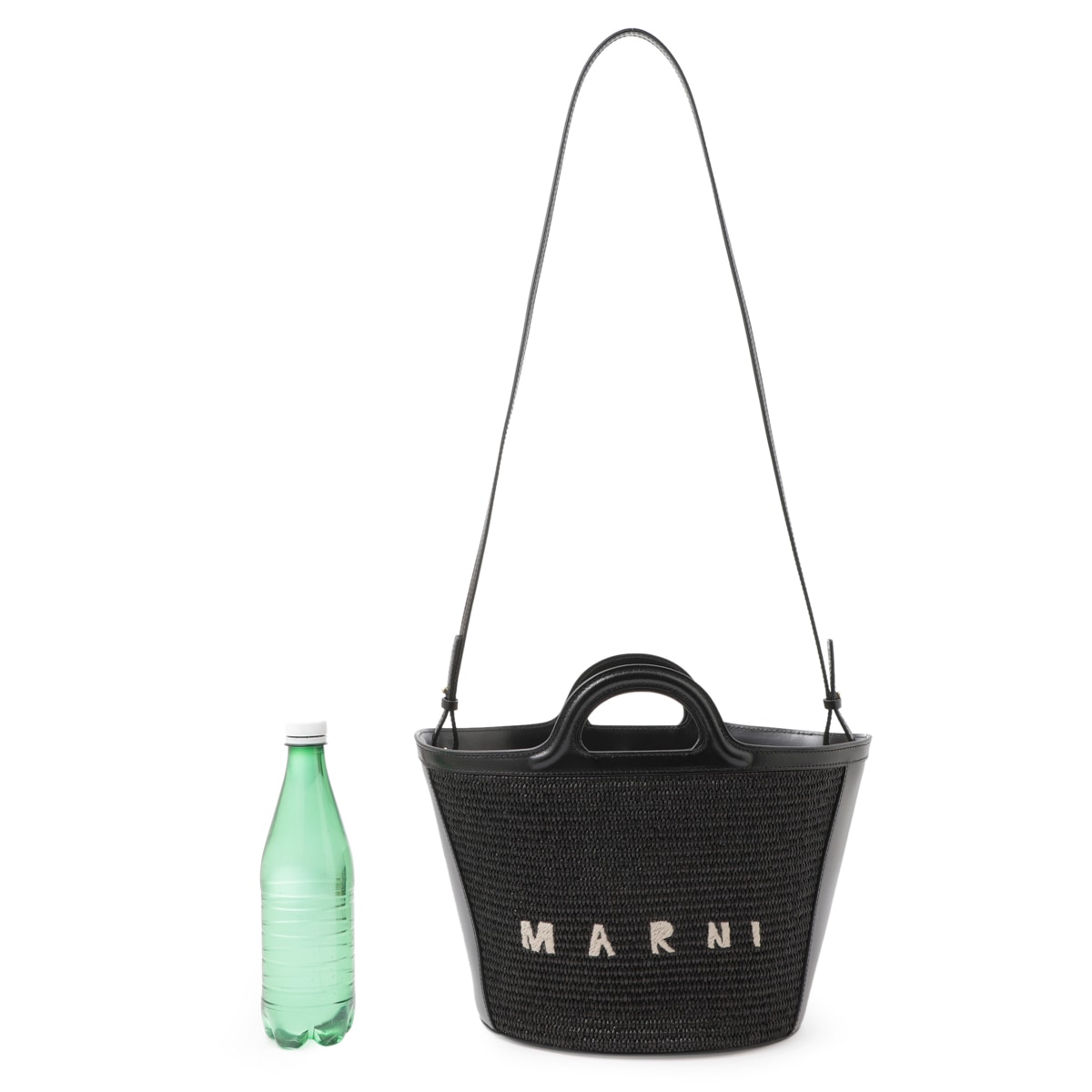 マルニ　MARNI ブラック TROPICALIA BAG SMALL Tropicalia Small Bag in black leather and raffia-effect