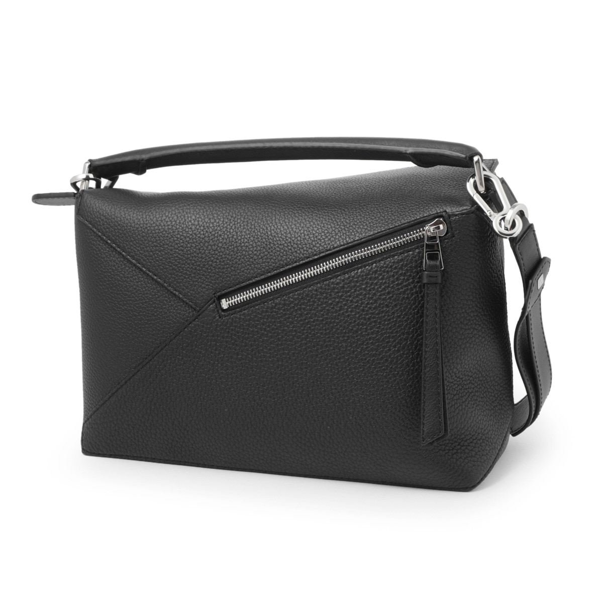 LOEWE ブラック レザー ショルダーバッグ ロエベ パズル ホーボー レザー ショルダーバッグ ブラック