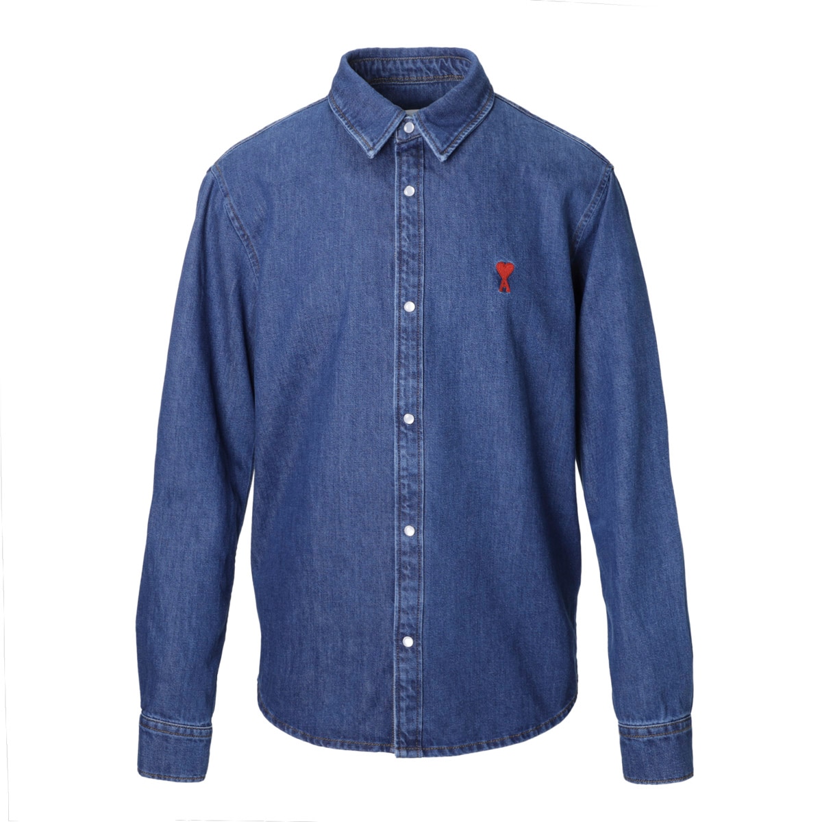 AMI PARIS アミ パリス デニムシャツ/CHEMISE AMI DE COEUR MID WASHED INDIGO DENIM メンズ