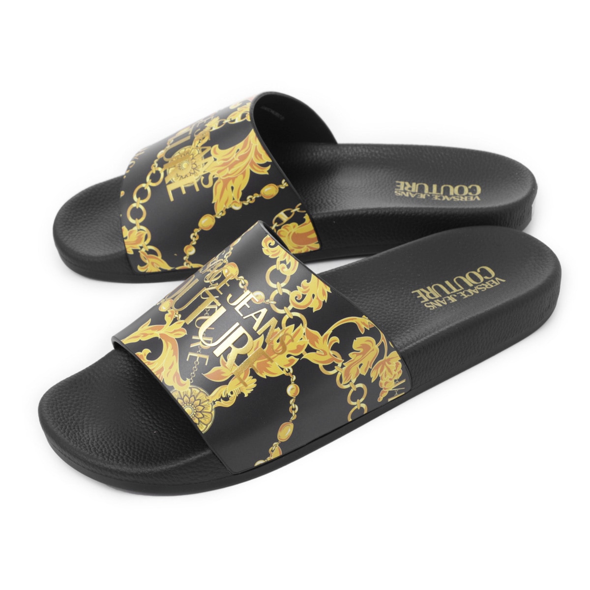 VERSACE レディース チェーン レザー スライドサンダル VERSACE 】チェーン付き レザー スライドサンダル