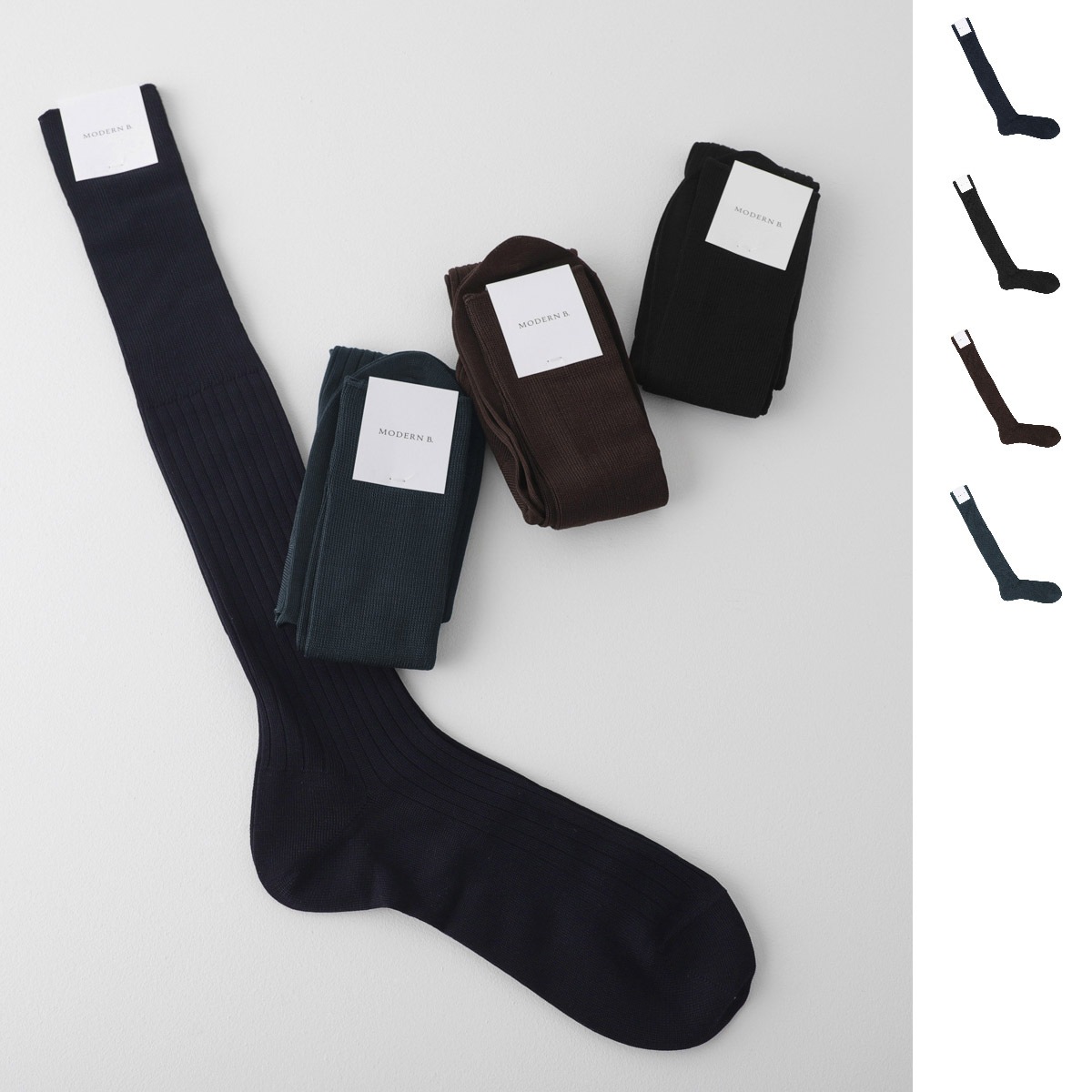 『ネコポス対応(3点まで)』MODERN B. モダンブルー 靴下/ソックス/エジプト綿 ワイドリブ ロングホーズ 相当サイズ 25-26cm【返品交換不可】 メンズ