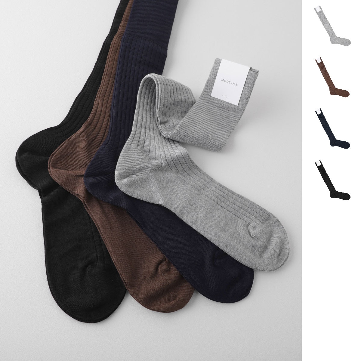 【ネコポス対応(2点まで)】MODERN B. モダンブルー 靴下/ソックス/アメリカンシーアイランドコットン ワイドリブ ロングホーズ 中薄 相当サイズ 25-26cm【返品交換不可】 メンズ