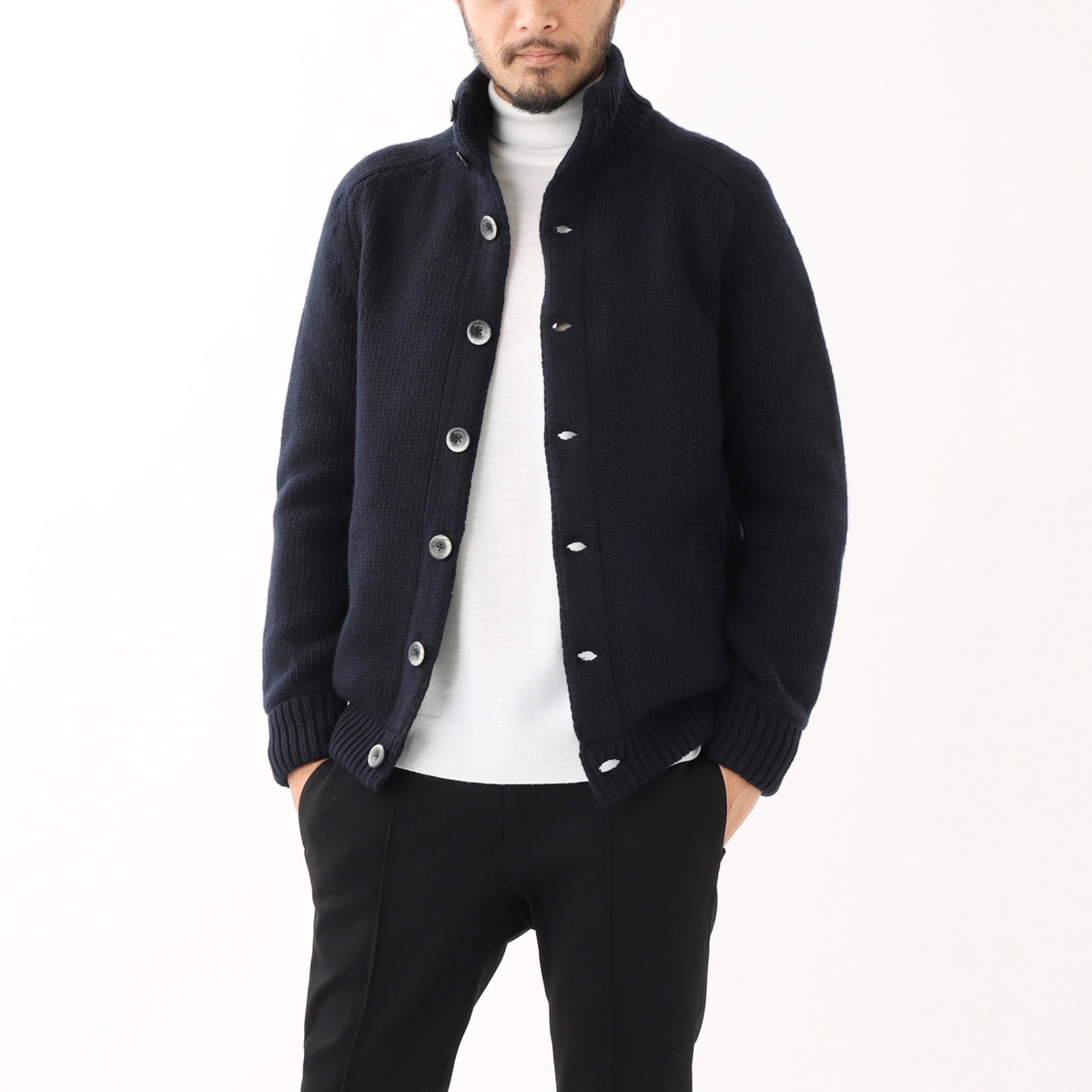 極美品★HERNO｜40サイズ 7分袖 スタンドカラー 綺麗めブルゾン HERNO ヘルノ カーディガン/スタンドカラーニット/HERNO RESORT