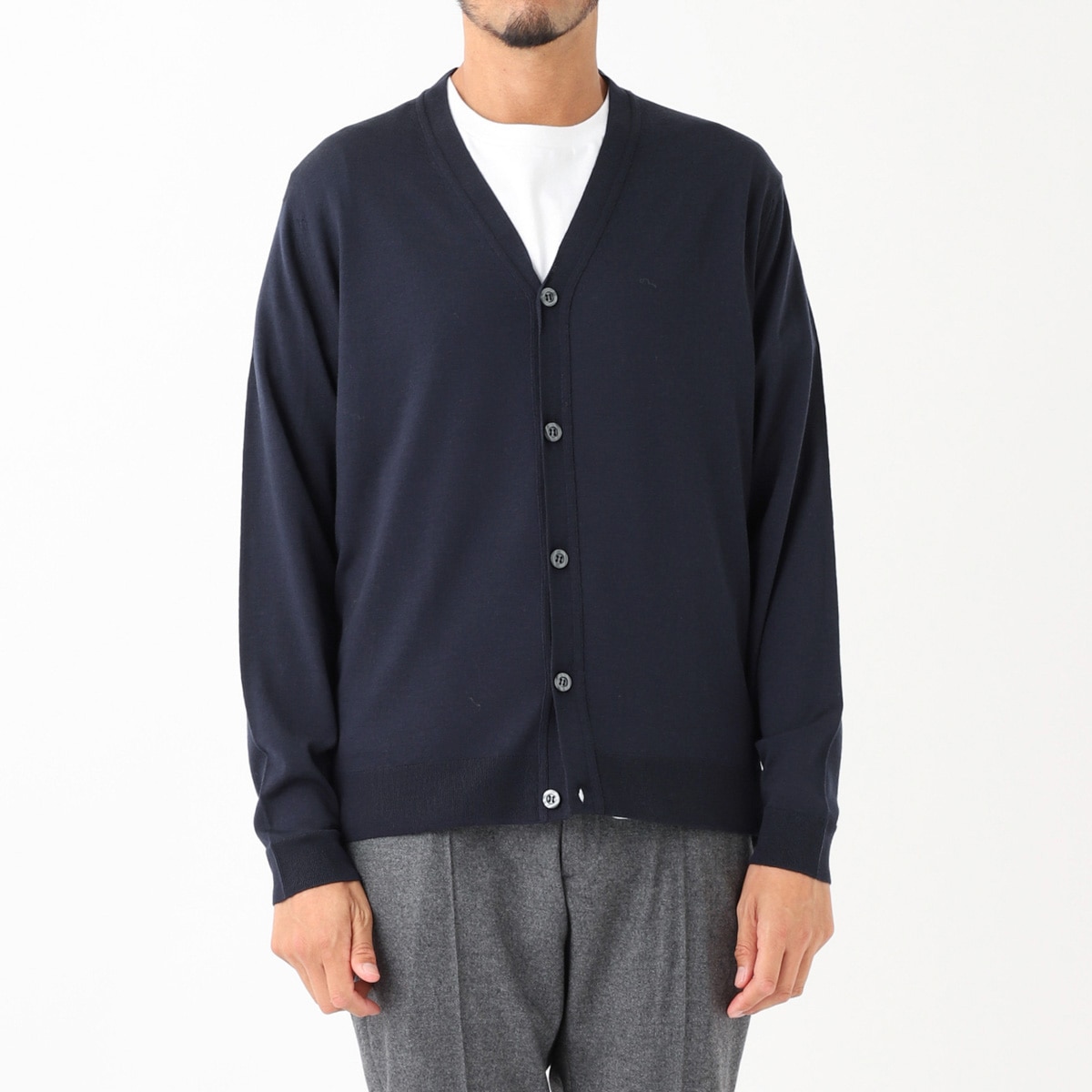 AジョンスメドレーJohn Smedley 黒 Vネック カーディガン メンズ