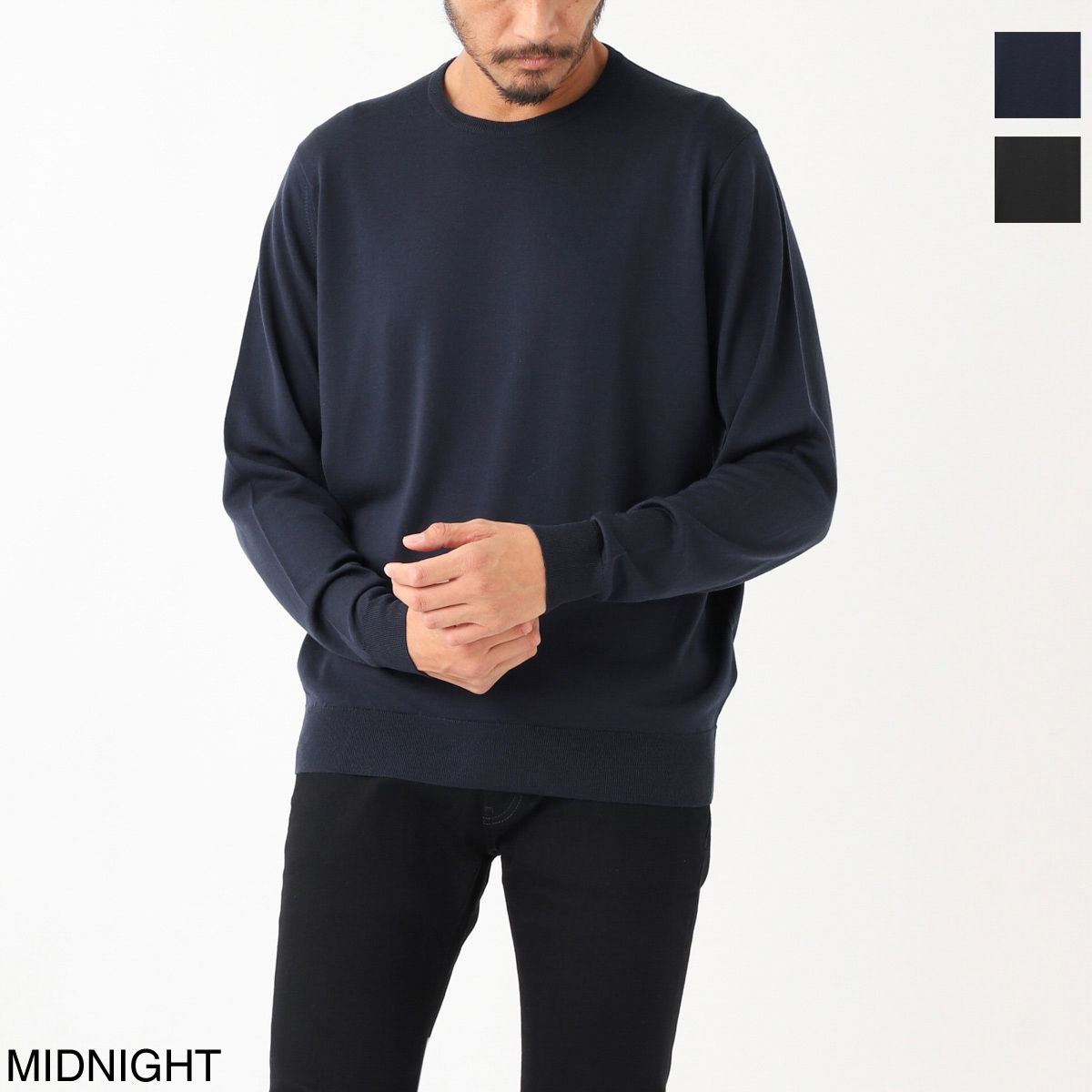 美品✨ 現行タグ ジョンスメドレー クルーネックニット コットン ウール 紺 M JOHN SMEDLEY ジョンスメドレー クルーネックニット/SCANLAN