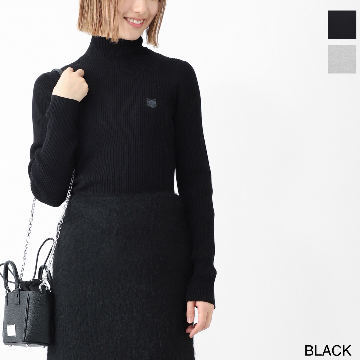 【アウトレット】MAISON KITSUNE メゾンキツネ タートルネック ニット/TONAL FOX HEAD PATCH FINE RIBBED TURTLENECK レディース