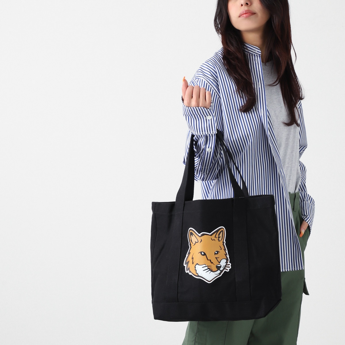 【Maison Kitsune】メゾンキツネ トートバッグ ブラック MAISON KITSUNE メゾンキツネ トートバッグ/FOX HEAD TOTE BAG