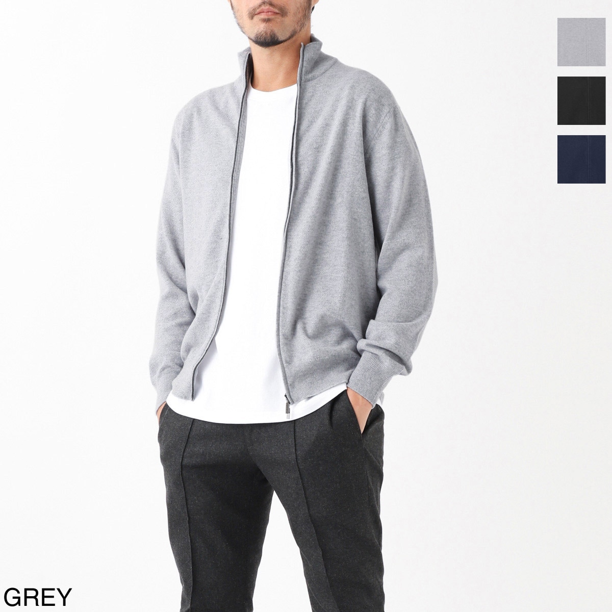 クルチアーニ　メンズ カシミア100% w zip-up knit　50サイズ Cruciani クルチアーニ カシミヤ100％ ジップカーディガン【大きい