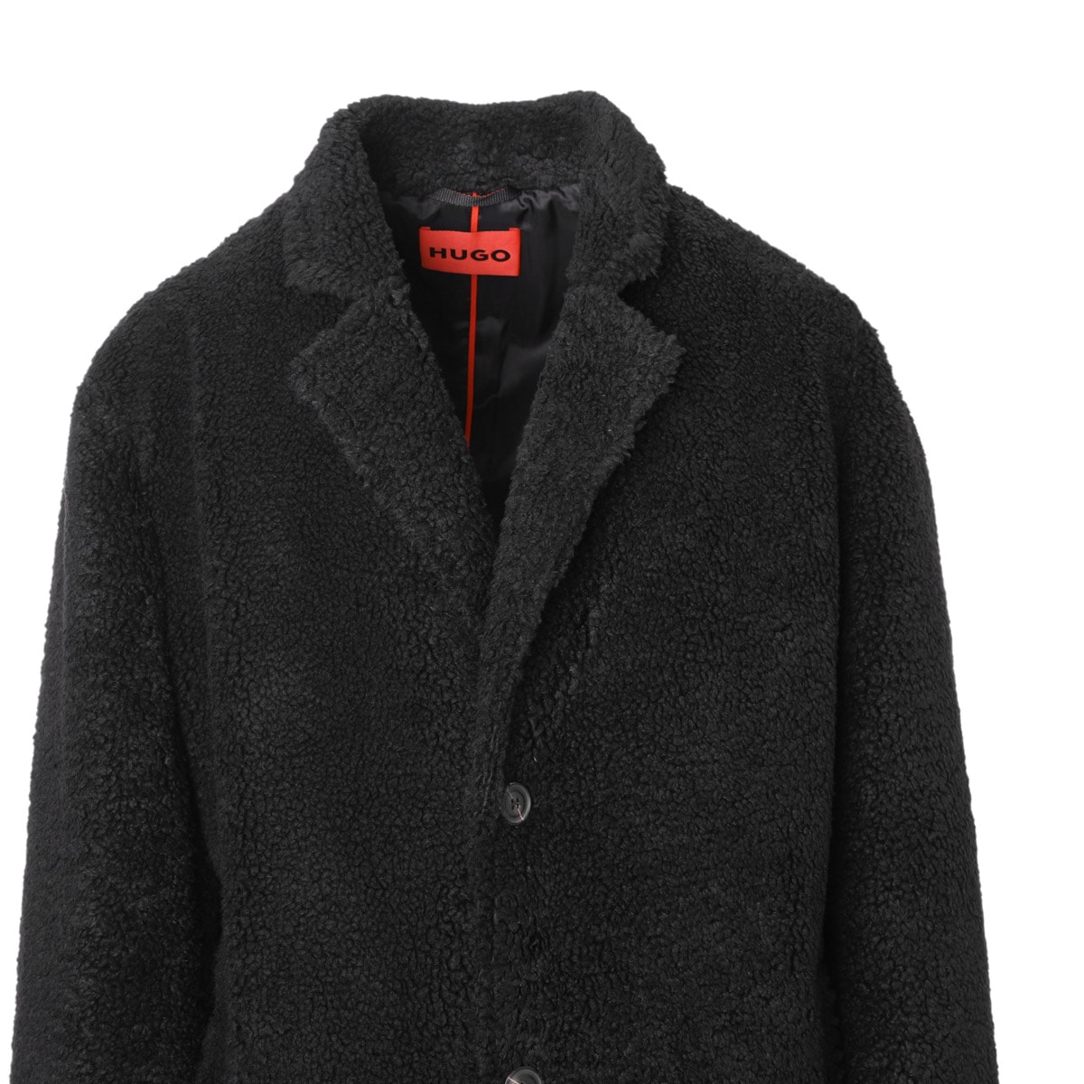 J7241 超美品 ヒューゴボス 現行タグ伊製生地メルトンシングルコート 黒46 HUGO HUGOBOSS ヒューゴヒューゴボス シングルコート/ボアコート