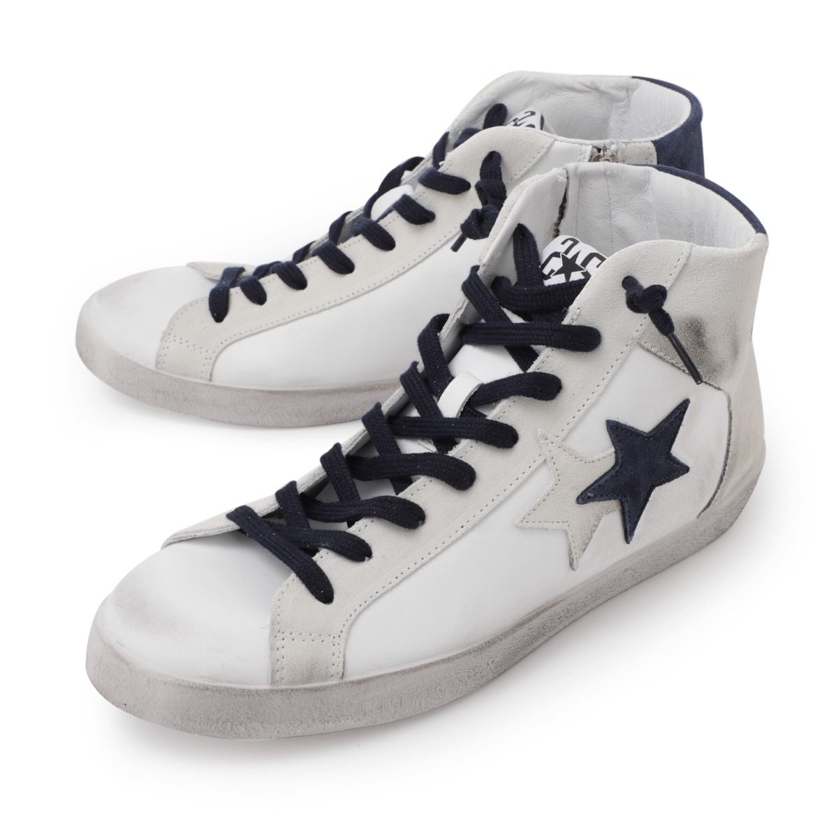 【アウトレット】【ラスト1点】2Star ツースター スニーカー/SNEAKER HIGH 105 IN PELLE BIANCA【大きいサイズあり】 メンズ