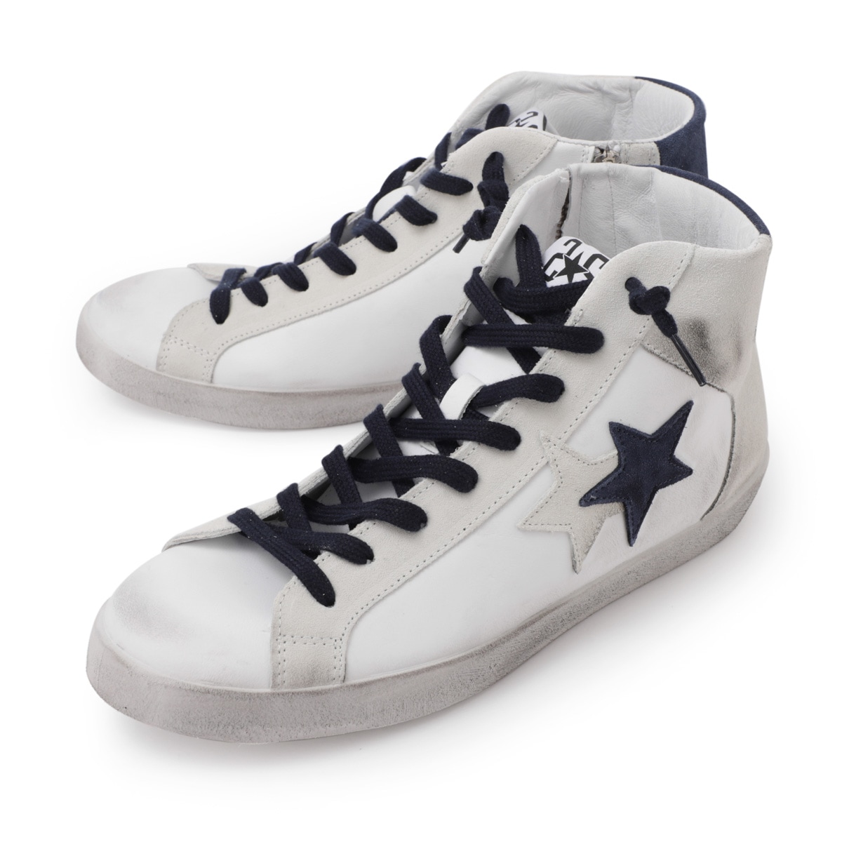 2Star ツースター スニーカー/SNEAKER HIGH 105 IN PELLE BIANCA【大きいサイズあり】 メンズ