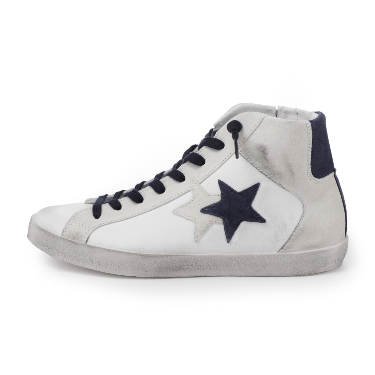 【タイムセール SHOS】2Star ツースター スニーカー/SNEAKER HIGH 105 IN PELLE BIANCA【大きいサイズあり】 メンズ