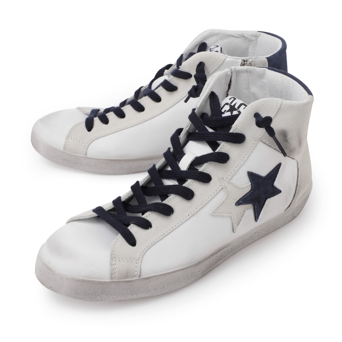 【アウトレット】【ラスト1点】2Star ツースター スニーカー/SNEAKER HIGH 105 IN PELLE BIANCA【大きいサイズあり】 メンズ