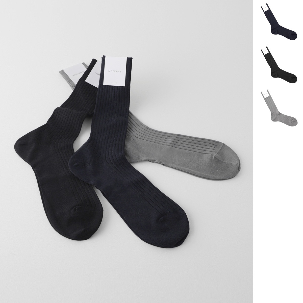 【ネコポス対応(2点まで)】MODERN B. モダンブルー 靴下/ソックス/スビンゴールド ワイドリブ 中薄 相当サイズ 25-26cm【返品交換不可】 メンズ