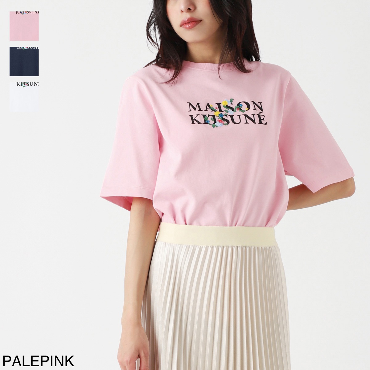【アウトレット】『ネコポス対応(1点まで)』MAISON KITSUNE メゾンキツネ クルーネックTシャツ/MAISON KITSUNE FLOWERS COMFORT TEE-SHIRT レディース