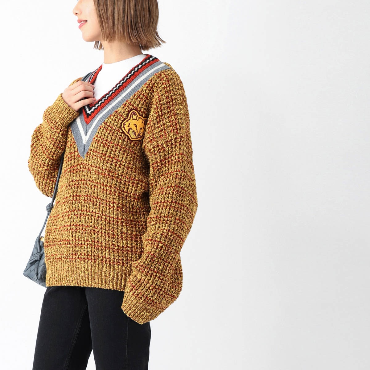 【アウトレット】【ラスト1点】MAISON KITSUNE メゾンキツネ Vネック ニット/BOLD FOX HEAD CRAFTY COMFORT JUMPER レディース