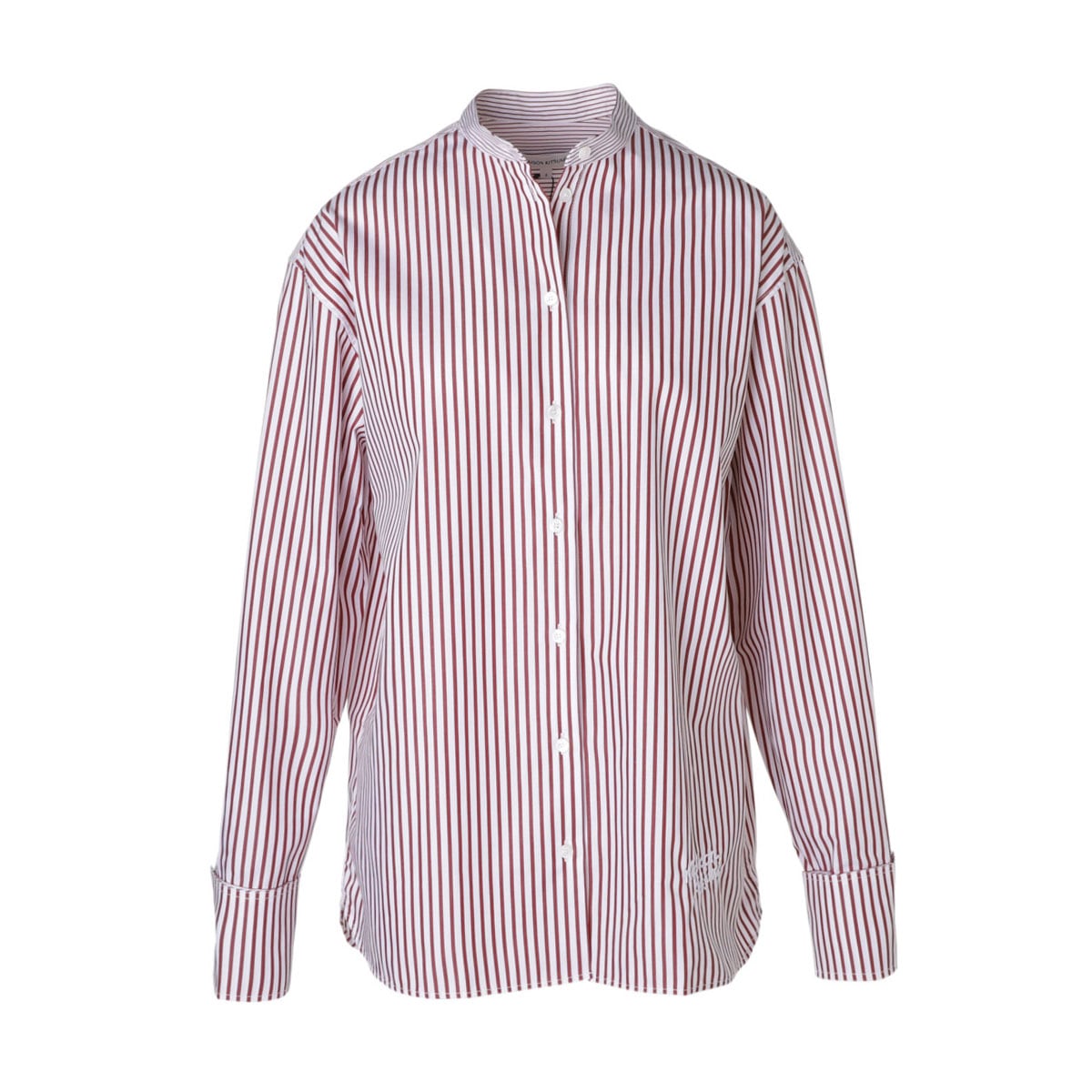 【アウトレット】MAISON KITSUNE メゾンキツネ スタンドカラーシャツ/OVERSIZE SHIRT IN STRIPED COTTON WITH LOGO HANDWRITING EMBROIDERY レディース