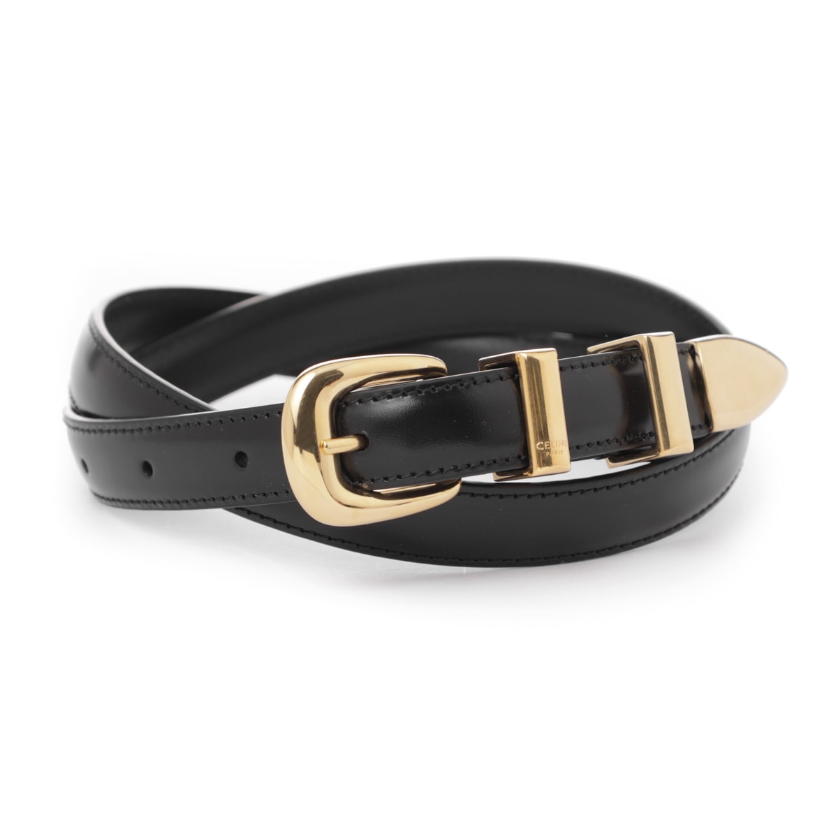 CELINE レザーベルト　レディース　表記サイズS CELINE(セリーヌ) クロコダイル型押しレザーベルトBC-01 18MM BC