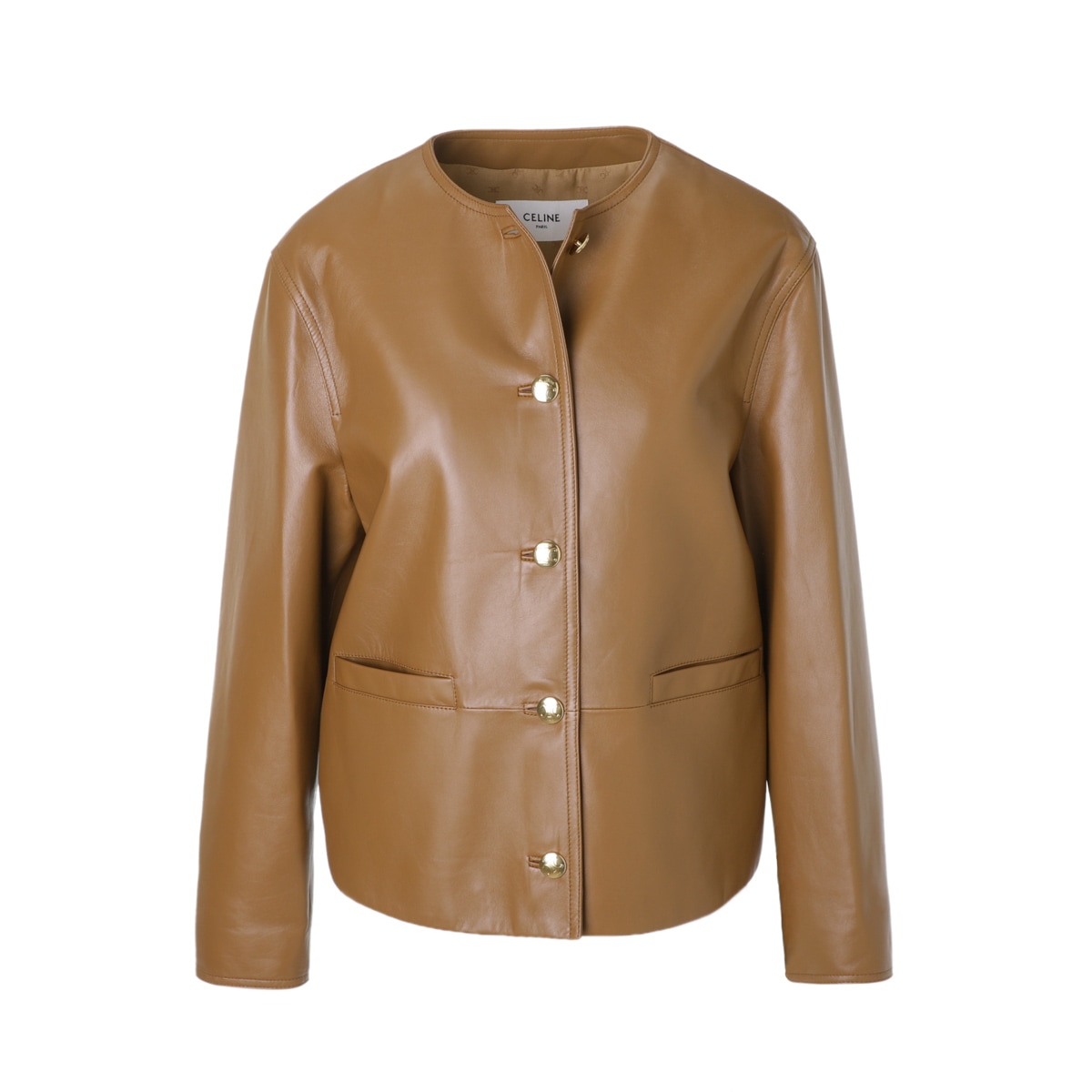 【タイムセール TOPS】CELINE セリーヌ レザージャケット/ノーカラージャケット/VESTE COL ROND レディース