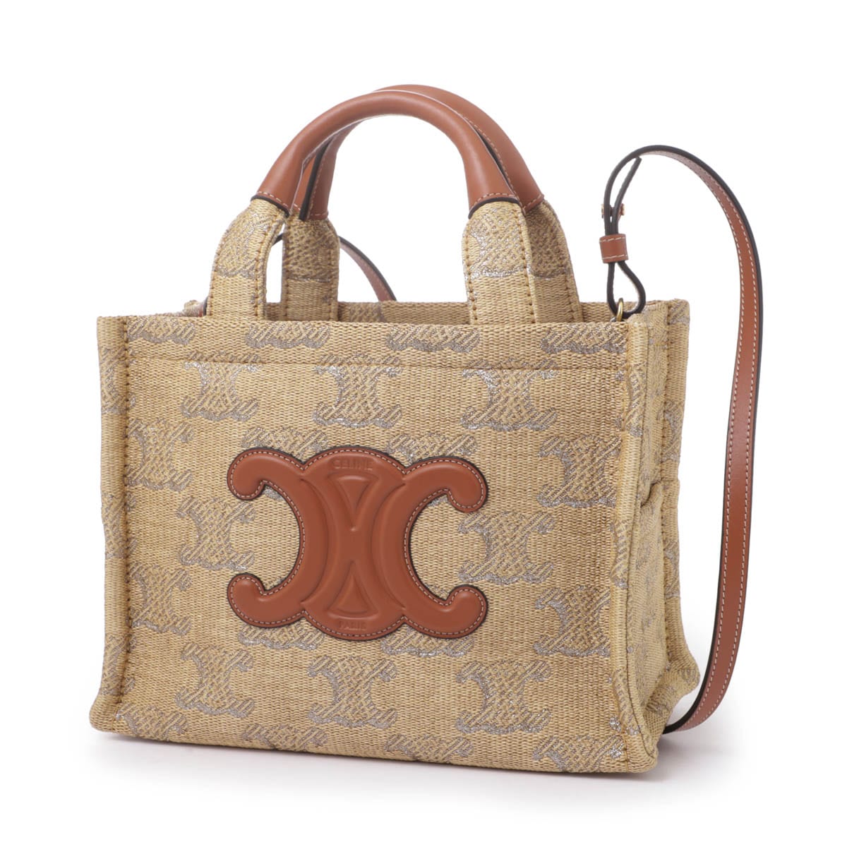 ★CELINE直営店★スモール CABAS THAIS トートバッグ SMALL CABAS THAIS IN RAFFIA EFFECT TEXTILE WITH LEOPARD