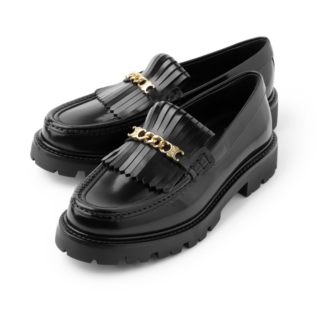 【タイムセール SHOS】CELINE セリーヌ ローファー/MARGARET CHUNKY LOAFER FRINGES&TRIOMPHE【大きいサイズあり】 レディース