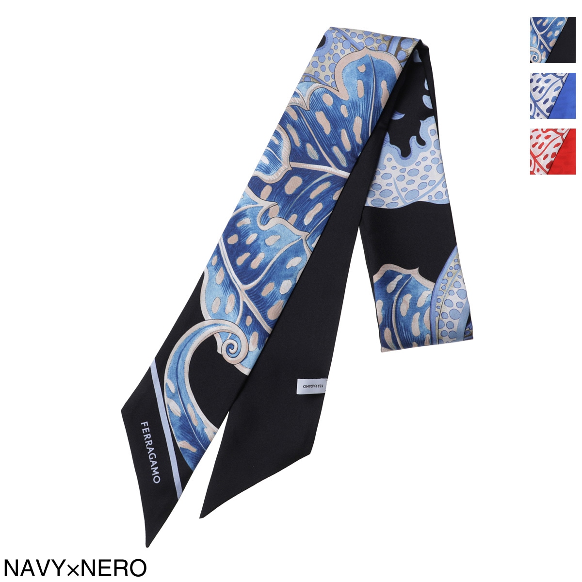 サルヴァトーレ・フェラガモ スカーフ　ぶどう・くり　ふちネイビー　no.43 サルヴァトーレ・フェラガモ スカーフ ぶどう・くり ふち