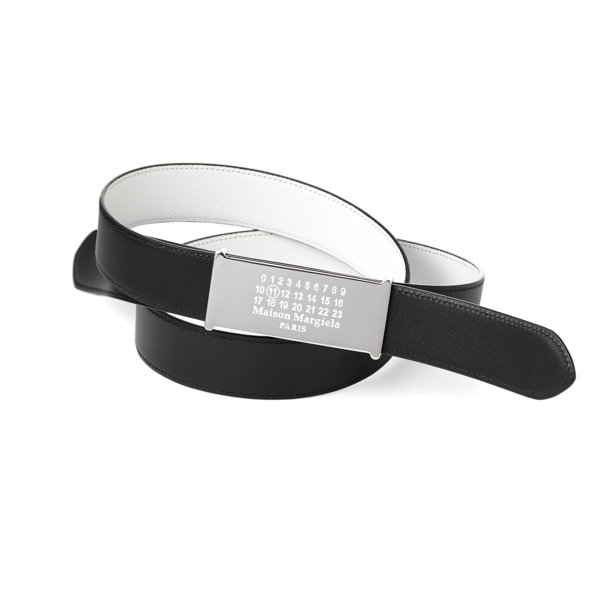 メゾンマルジェラ 11 エンボスロゴ リバーシブル バックル レザー  