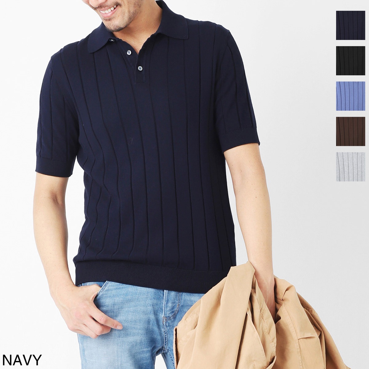 GALLIA ガッリア ブークレパイル ニットポロシャツ イタリア製 GALLIA ガッリア ニットポロシャツ/GALLIA KNIT PROJECT【大きい
