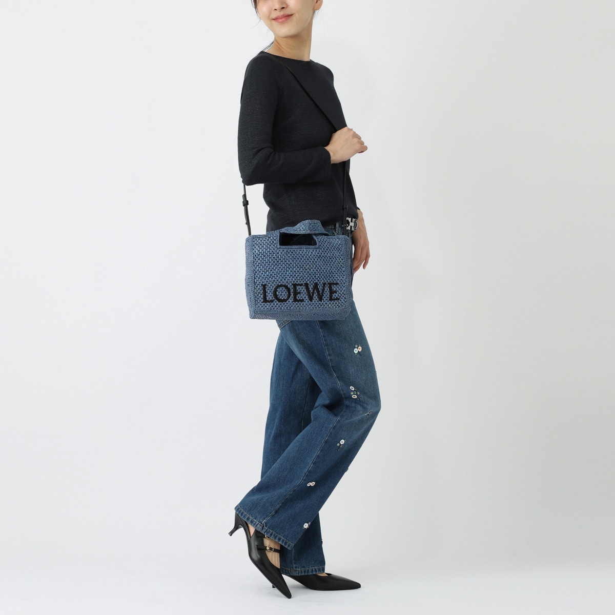 LOEWE Fontスモールバッグ(ナチュラル/ブルー) LOEWE ロエベ トートバッグ 2WAY/ショルダーバッグ/LOEWE FONT